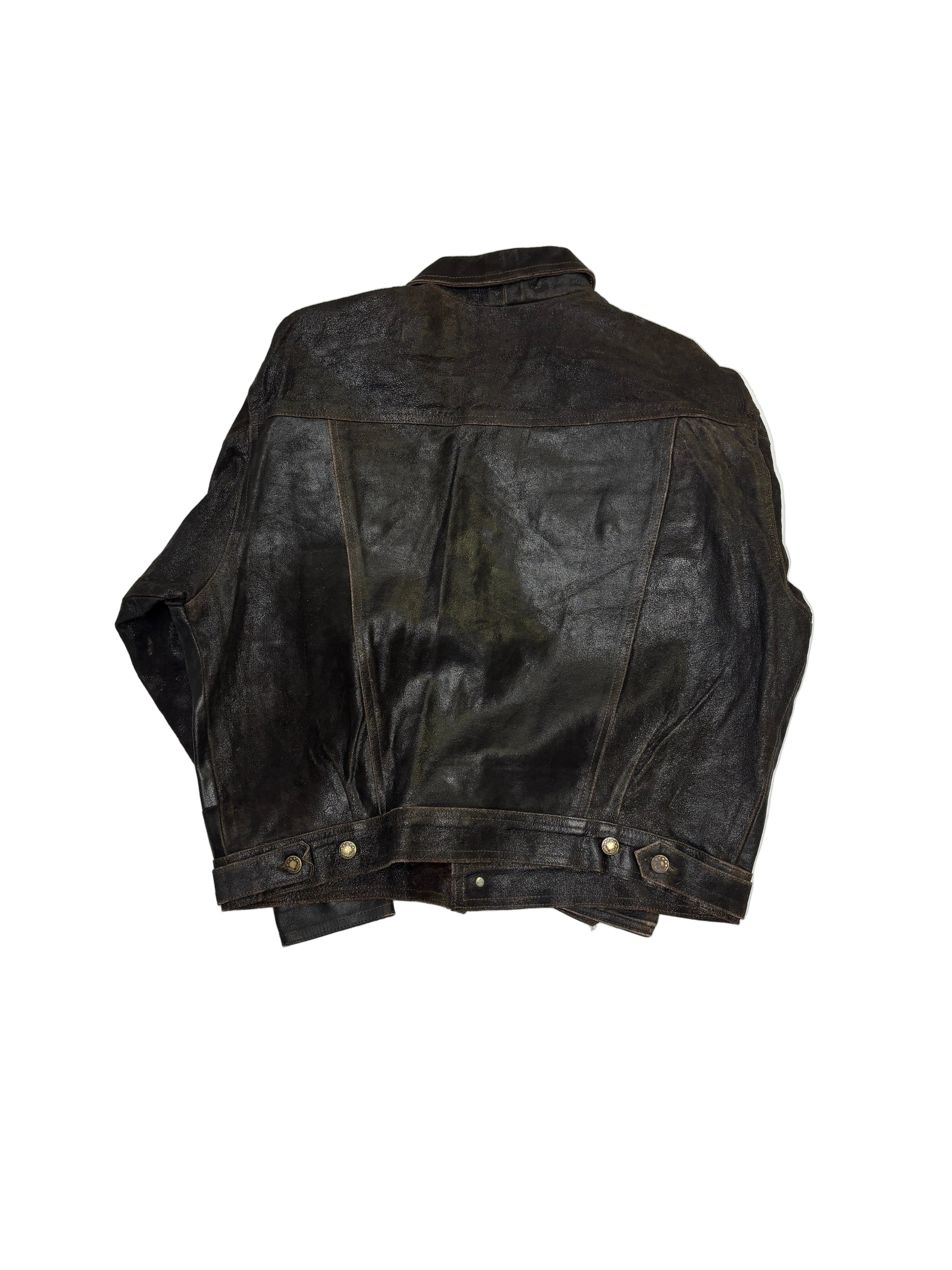 Giacca in Pelle Marrone Trucker con Bottoni Vintage (M)