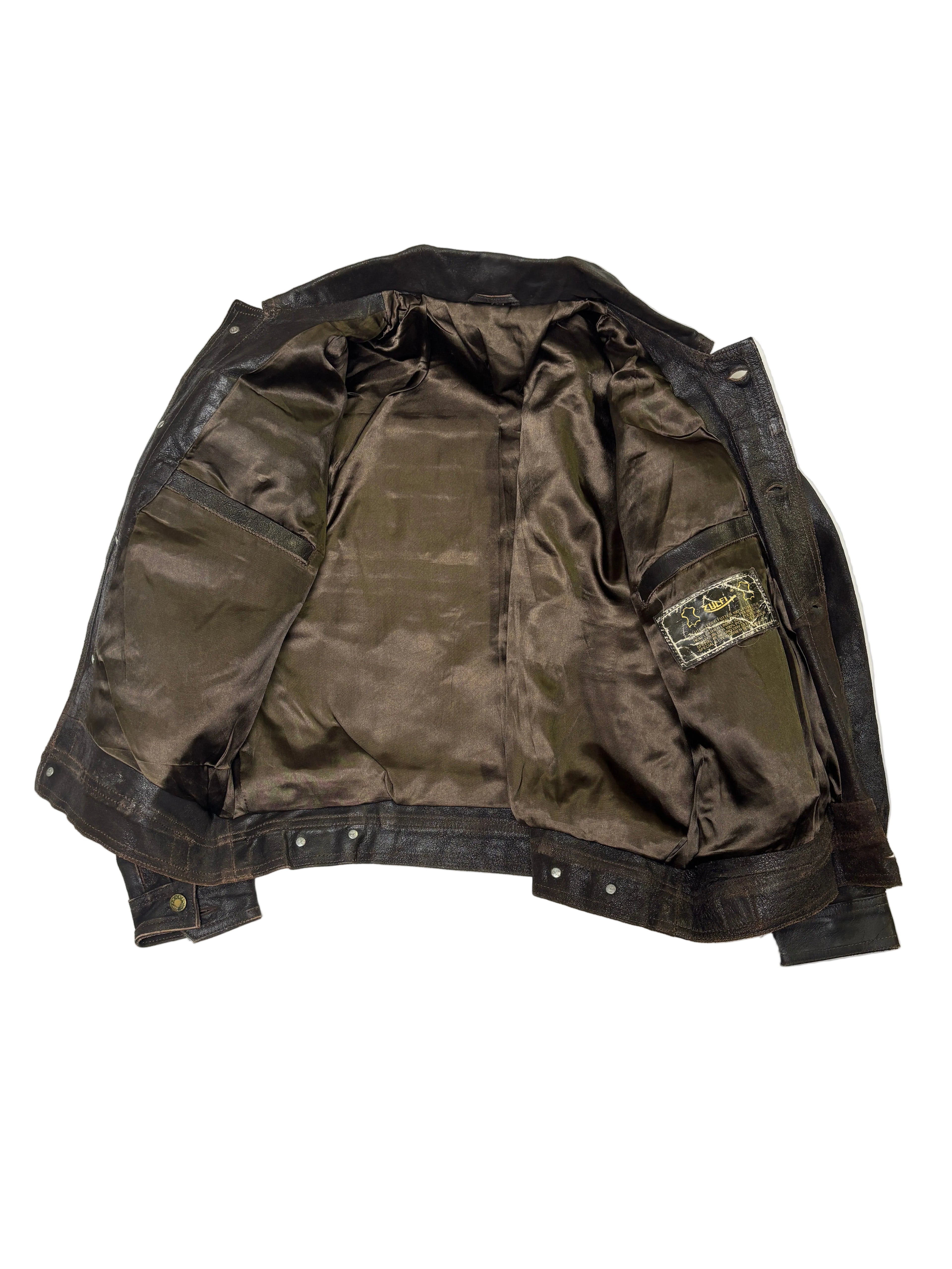 Giacca in Pelle Marrone Trucker con Bottoni Vintage (M)