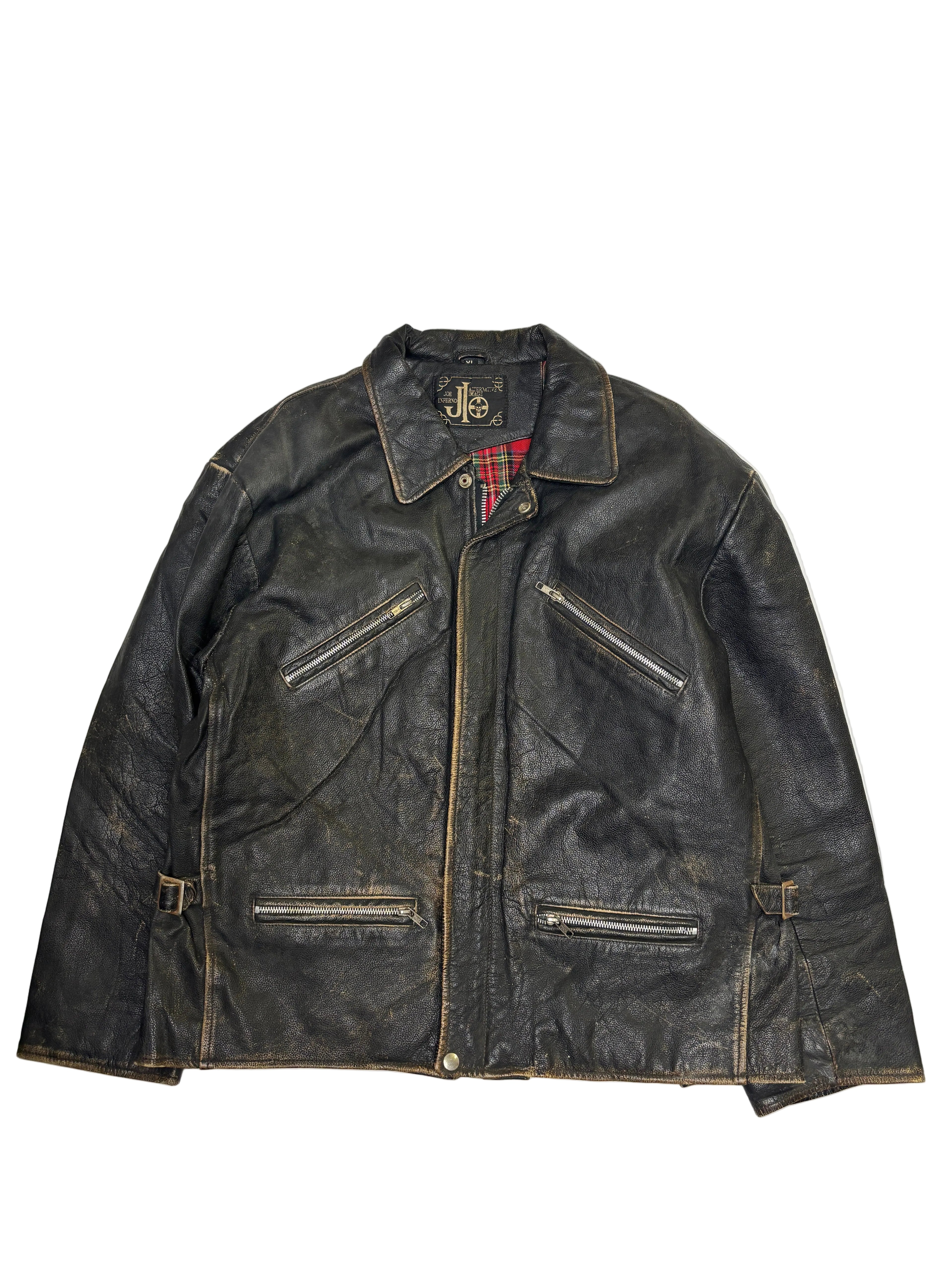 Giacca in Pelle Nera Cafe Racer Vintage (L)
