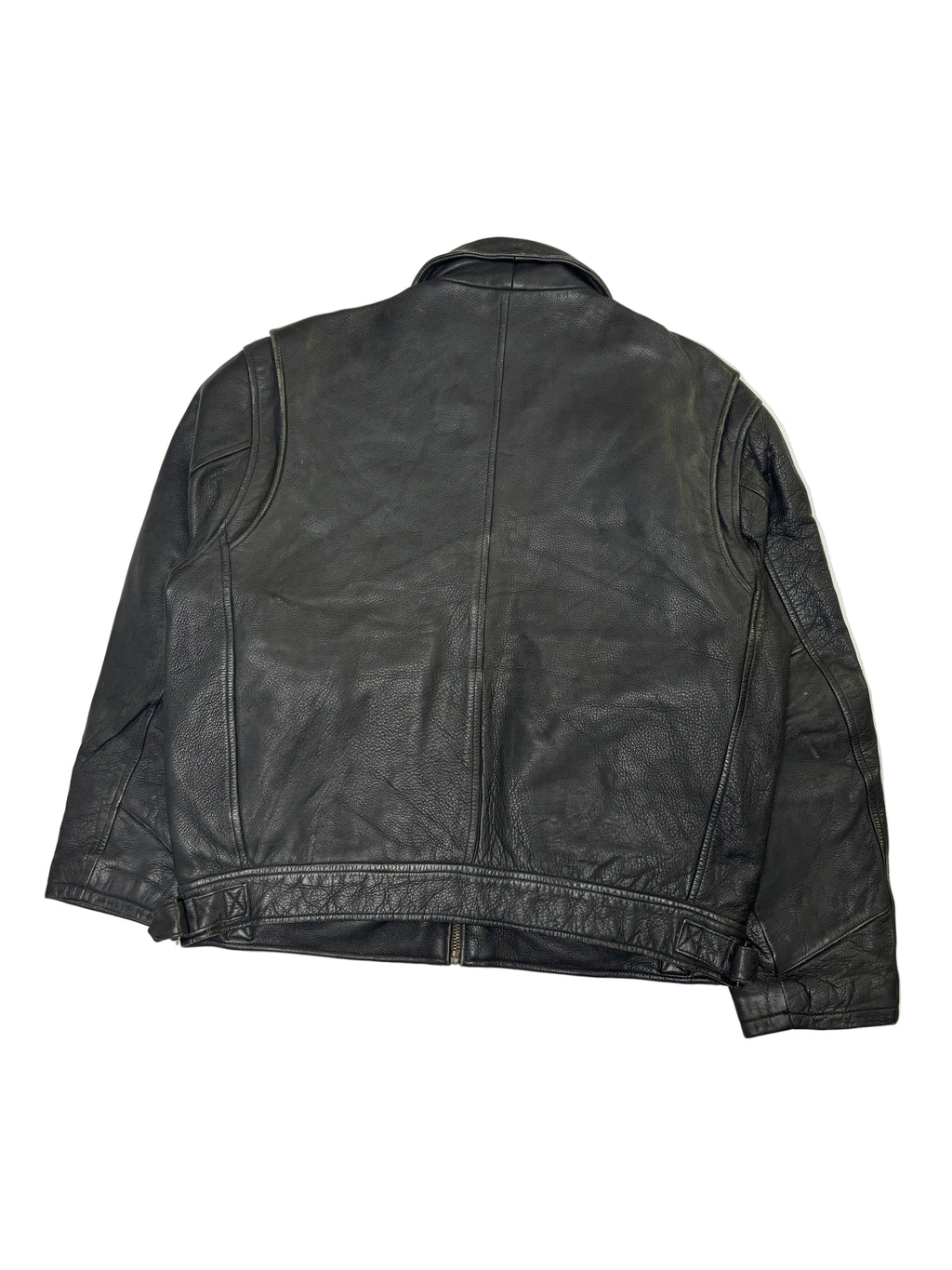 Giacca in Pelle Nera Trucker Tasche con Patta (M)