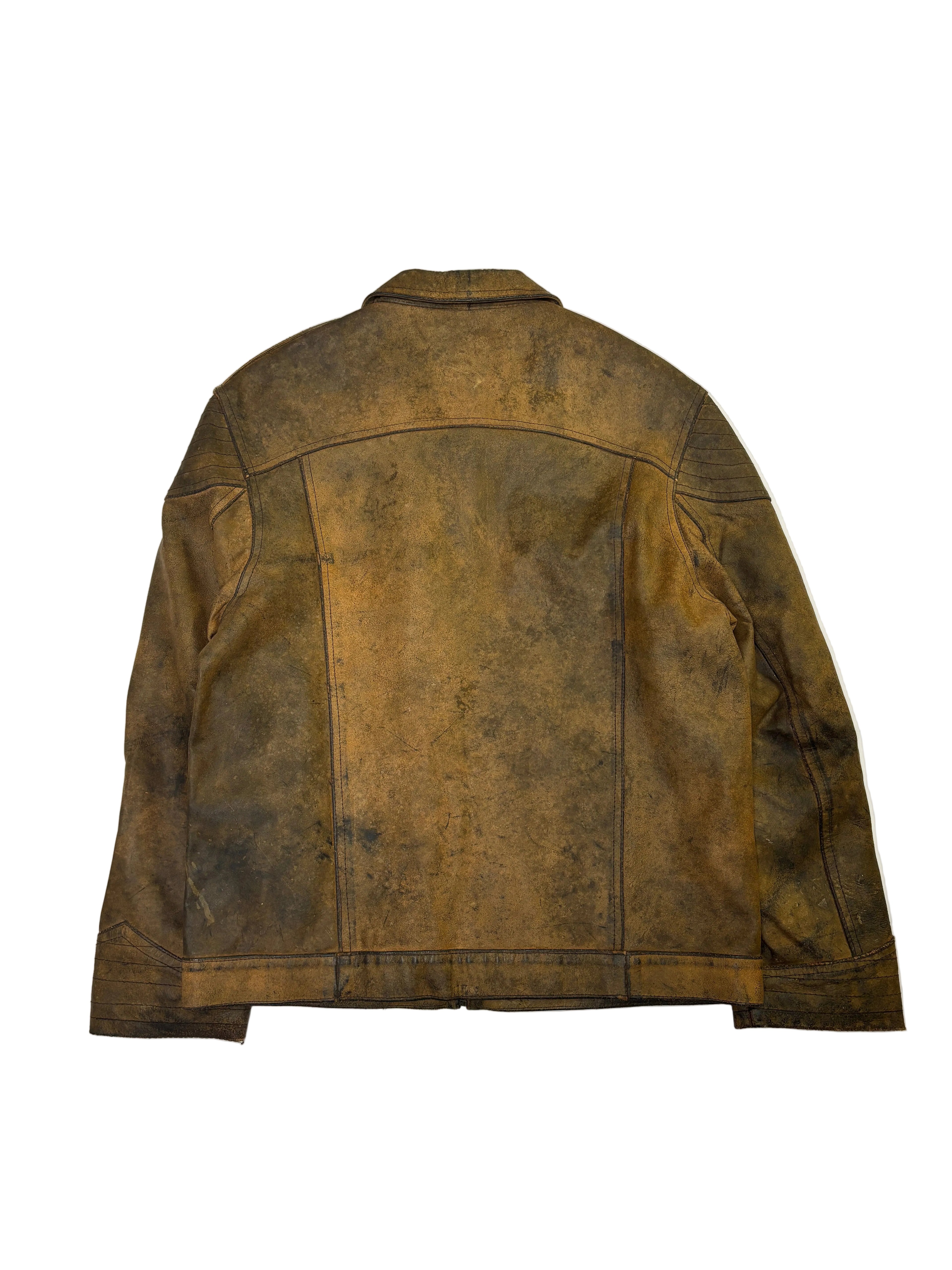 Giacca in Pelle Marrone Biker Trapuntata Vintage (M)