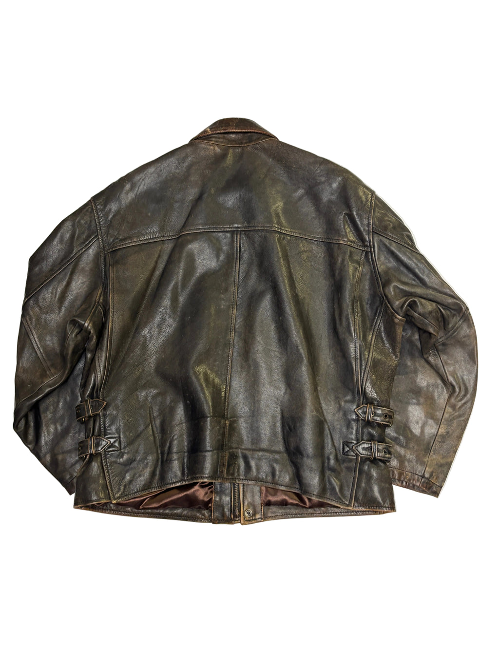 Giacca in Pelle Marrone Zip Utility Vintage (L)