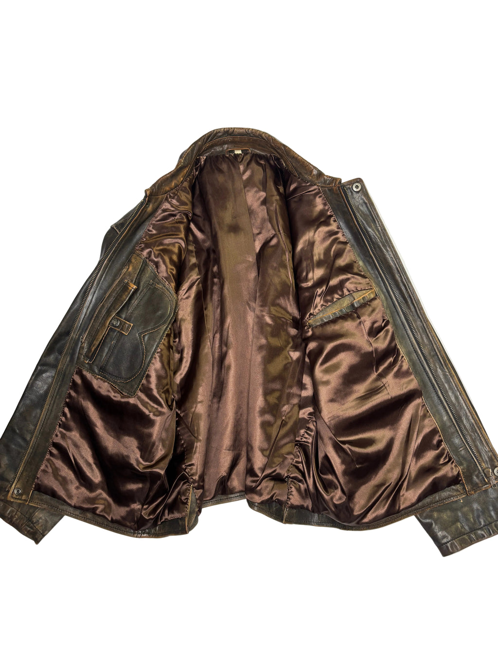 Giacca in Pelle Marrone Zip Utility Vintage (L)