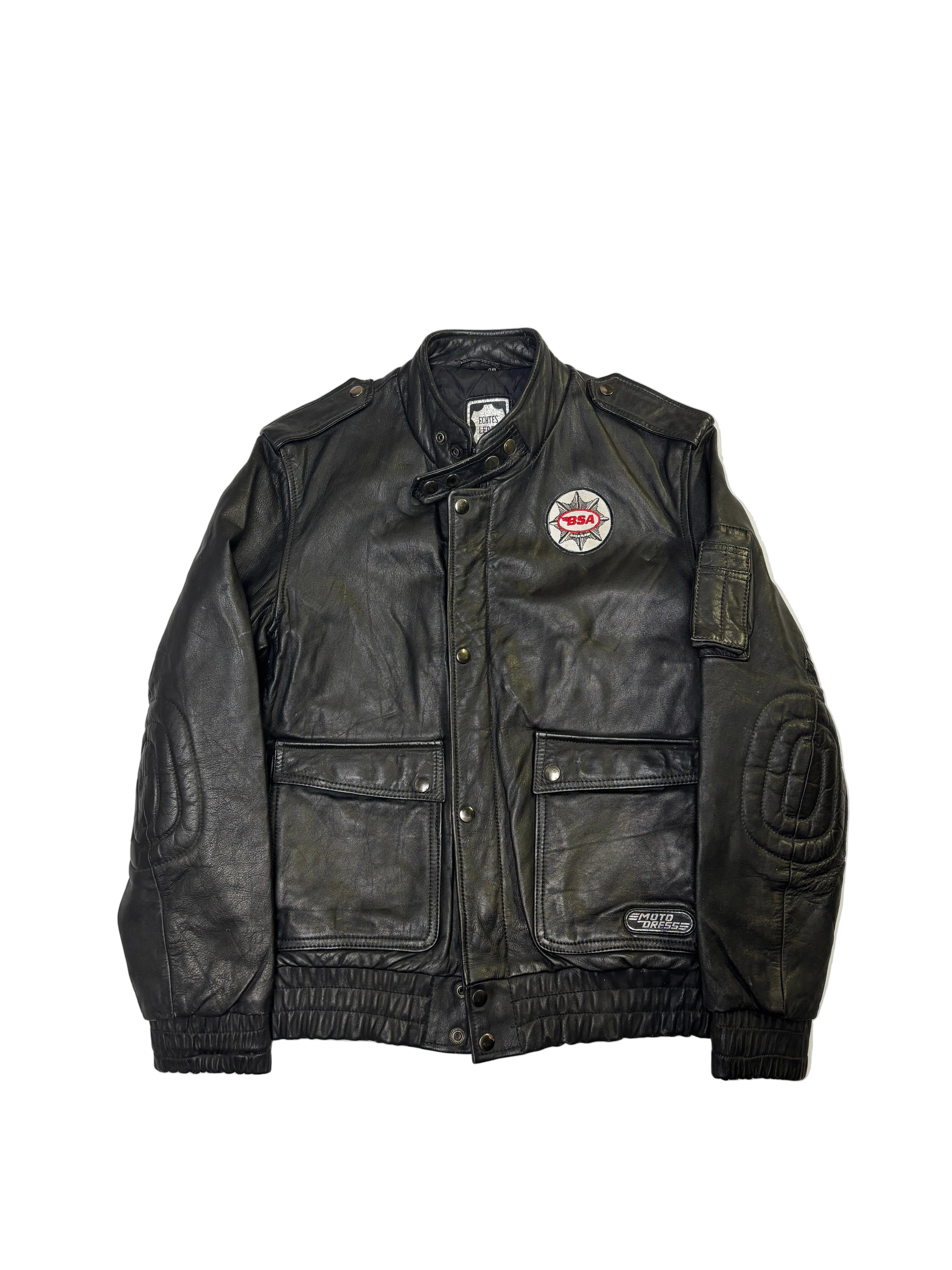 Giacca da Moto BSA in Pelle Nera Vintage (S)