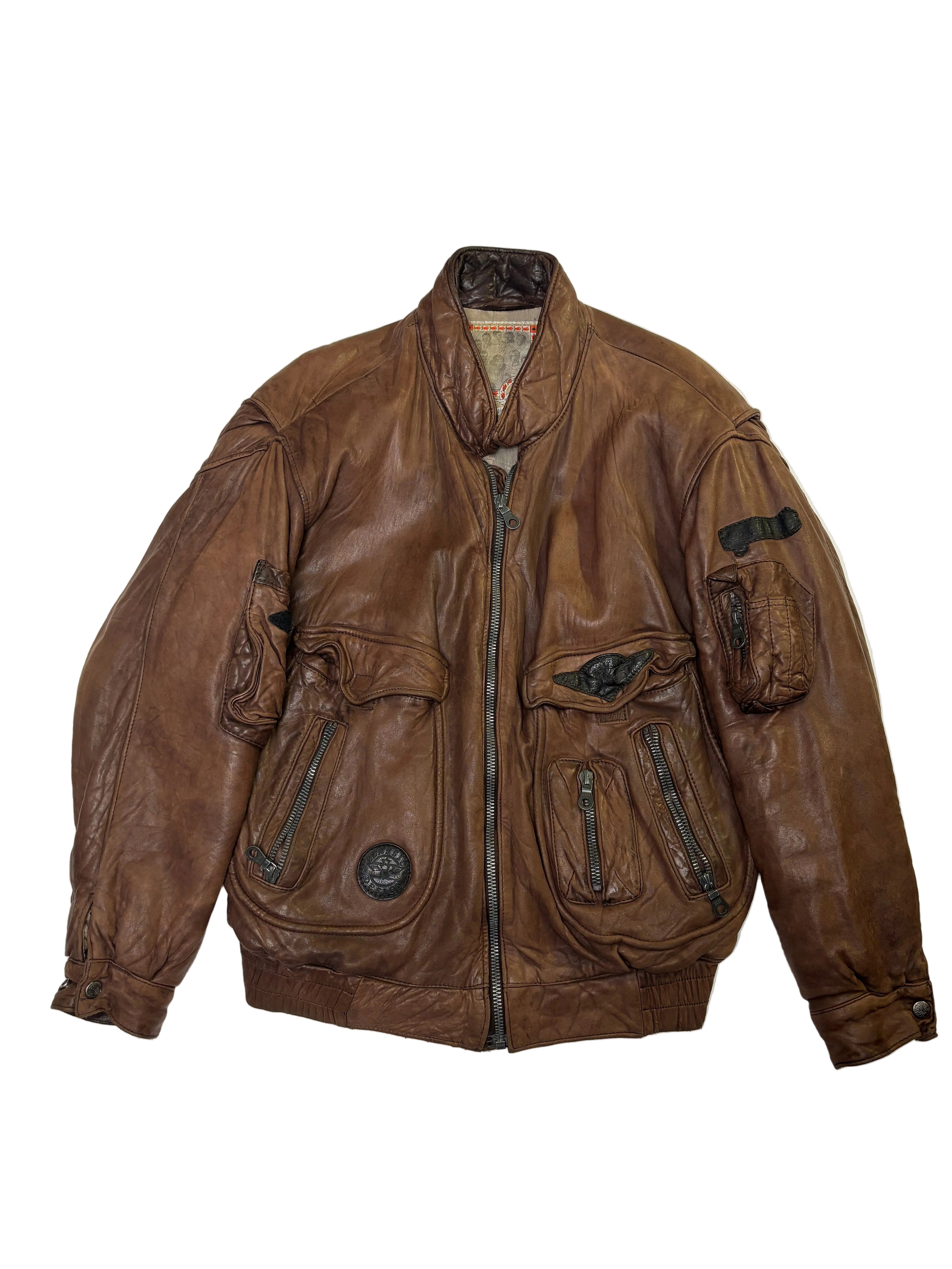 Bomber in Pelle Marrone Multi Zip Riri (M)