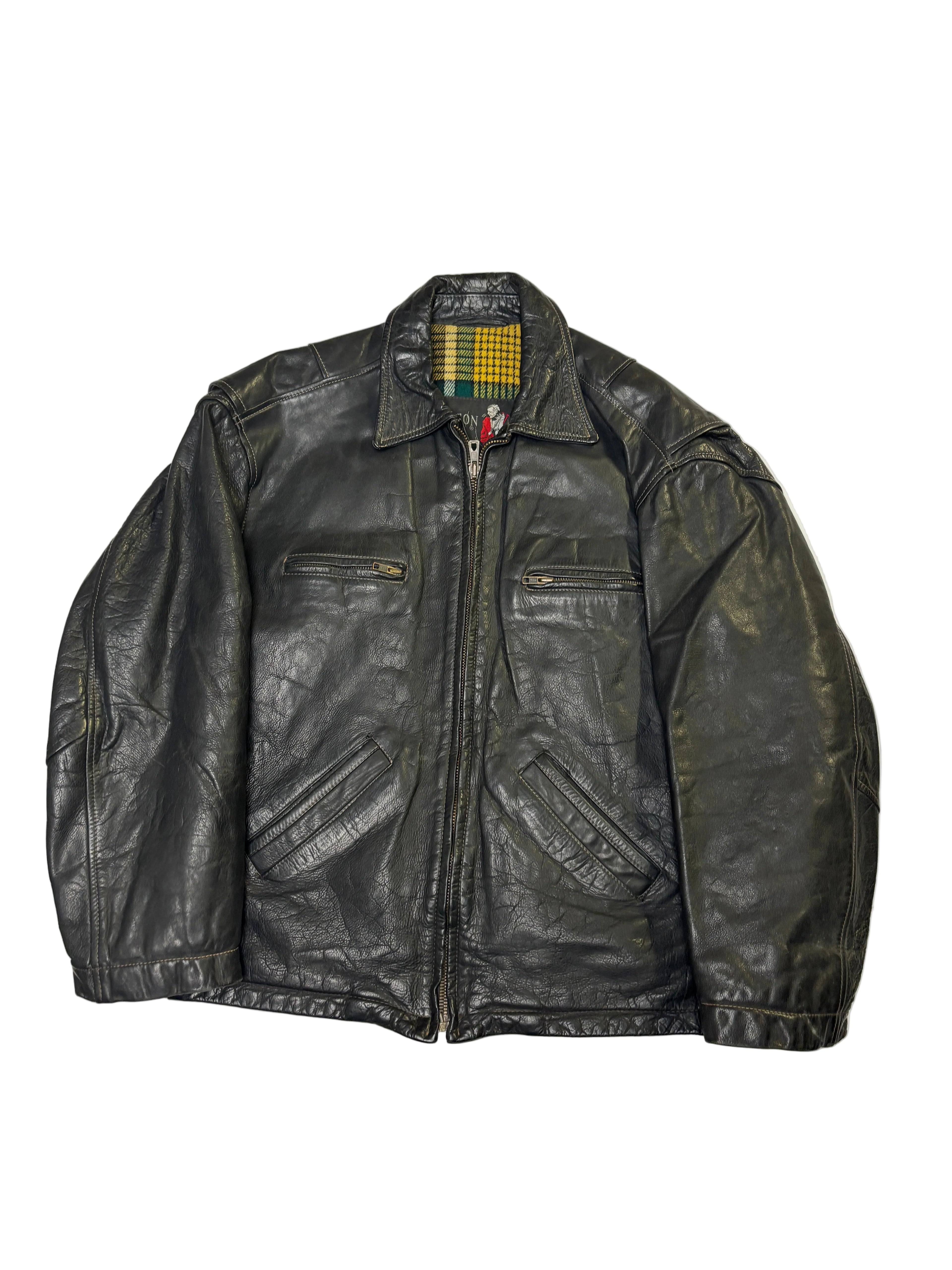 Giacca in Pelle Nera da Moto Zip Vintage (M)