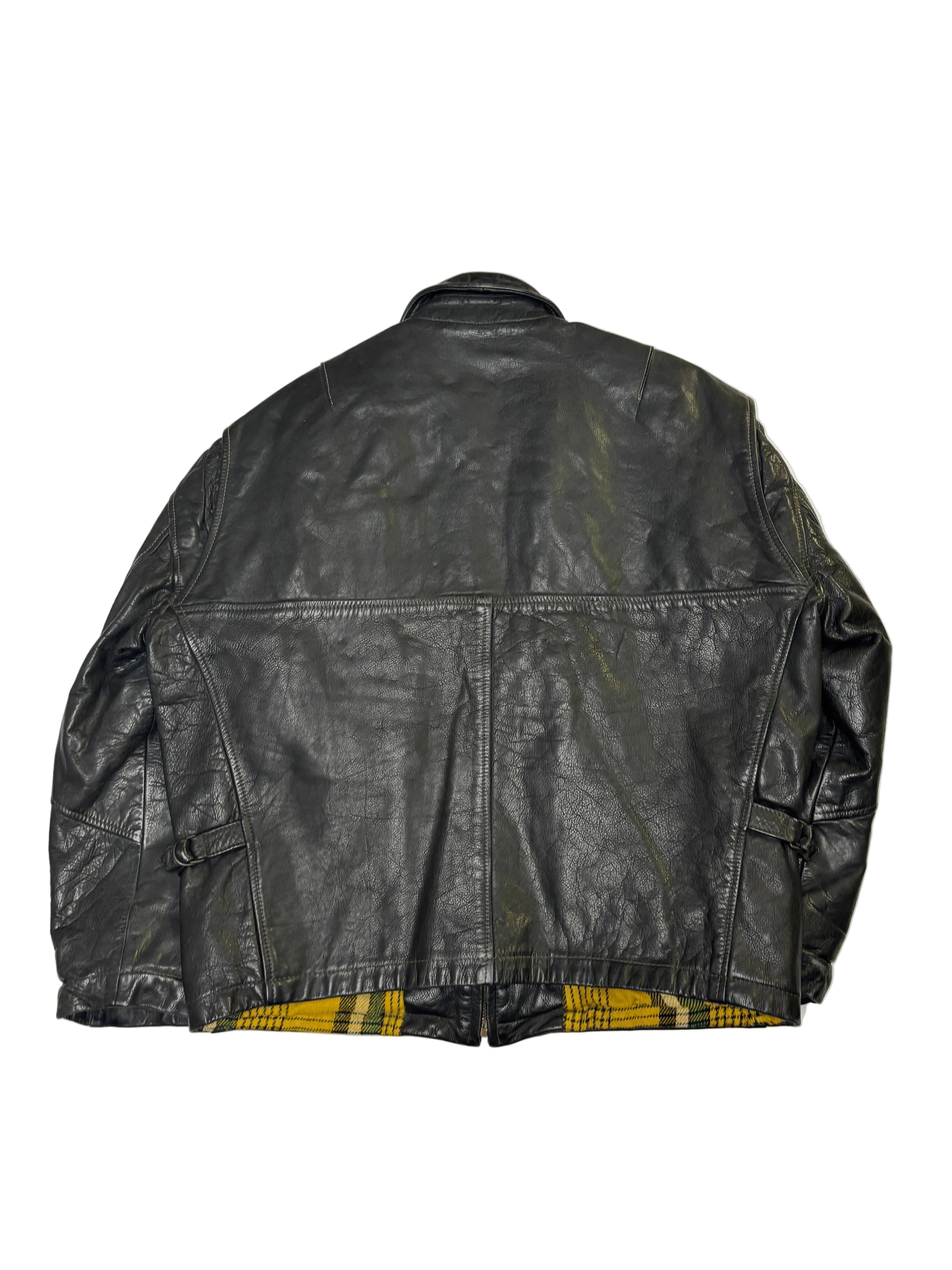 Giacca in Pelle Nera da Moto Zip Vintage (M)