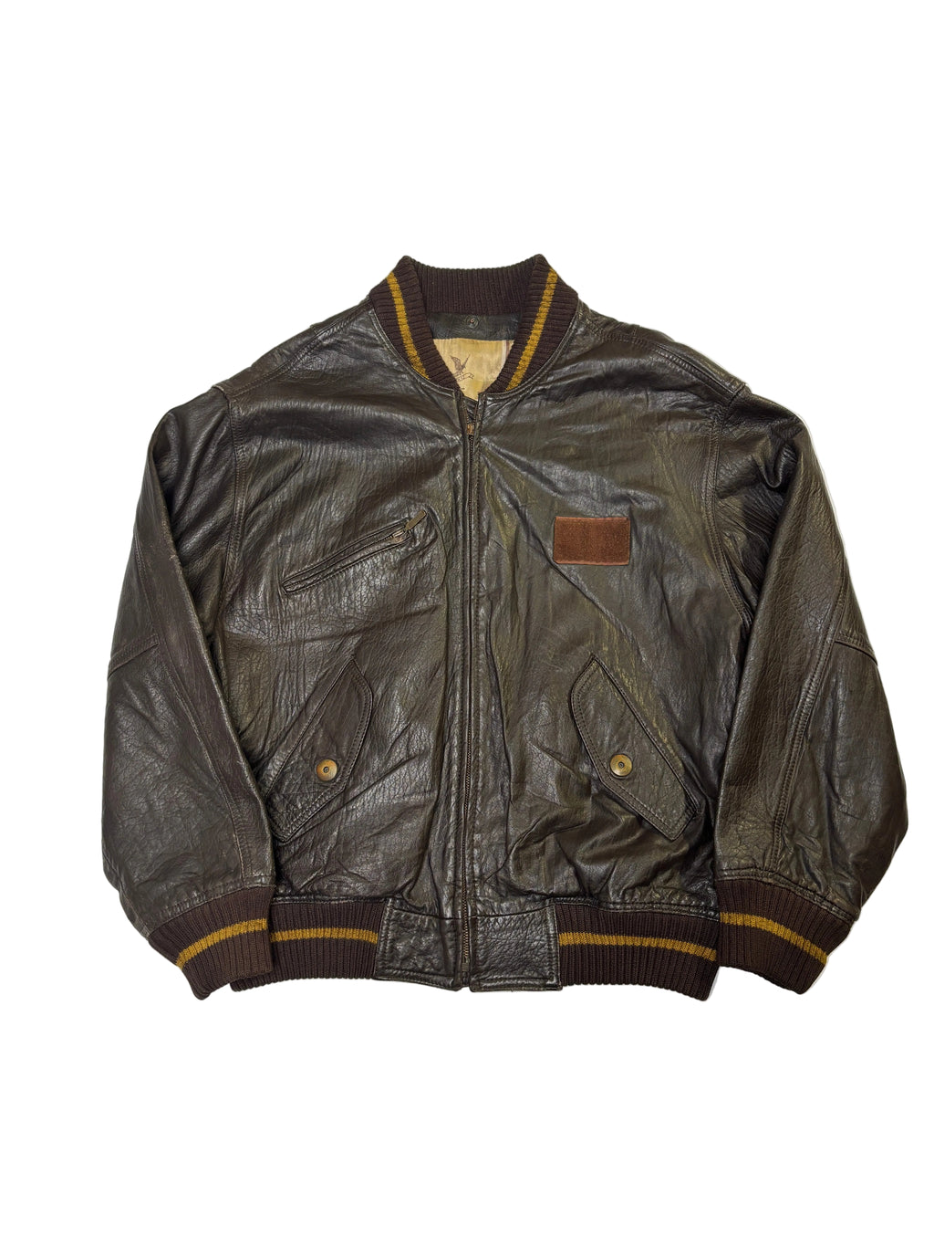 Bomber in Pelle Marrone Vintage Uomo 80s (L)