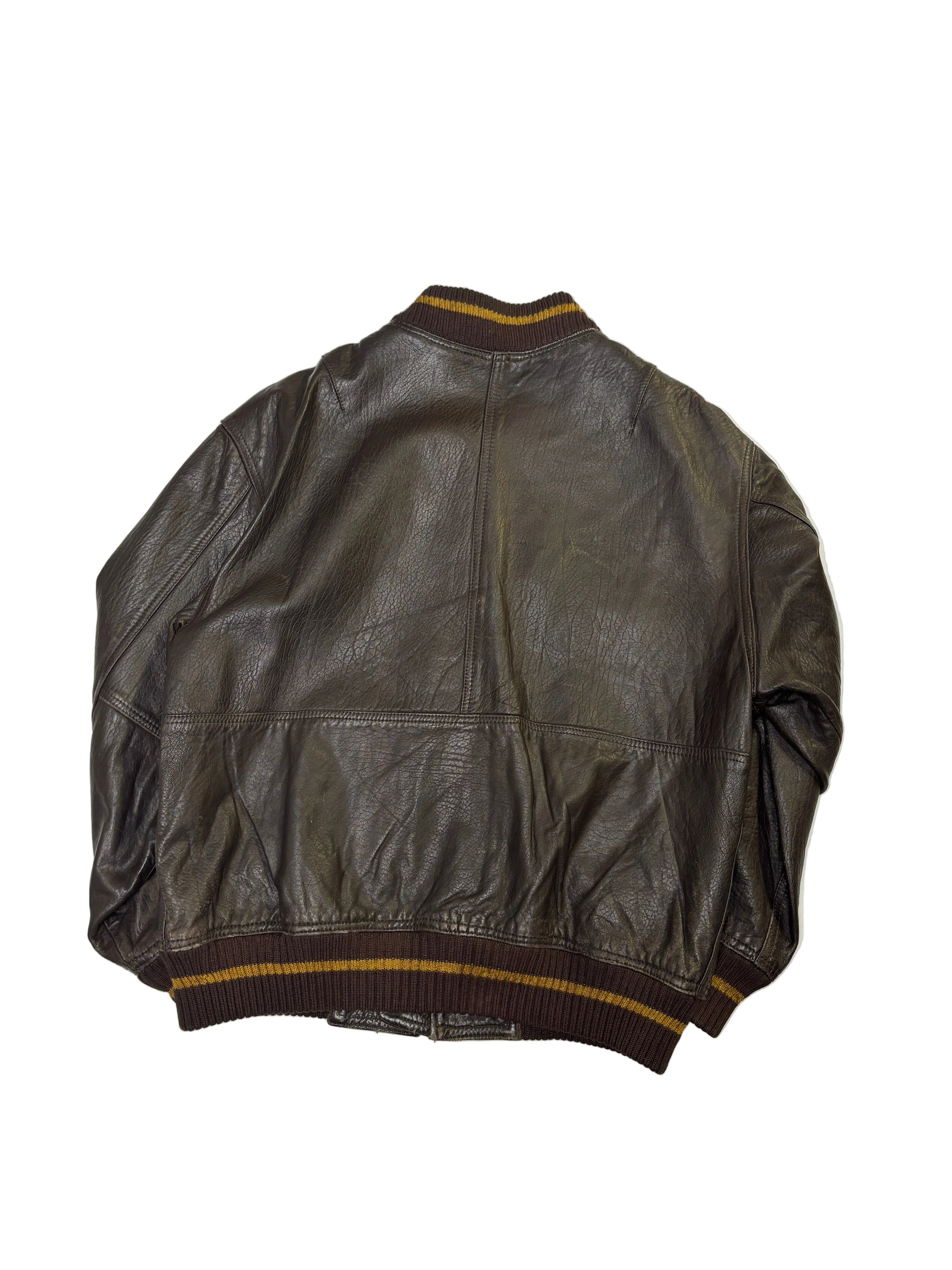 Bomber in Pelle Marrone Vintage Uomo 80s (L)