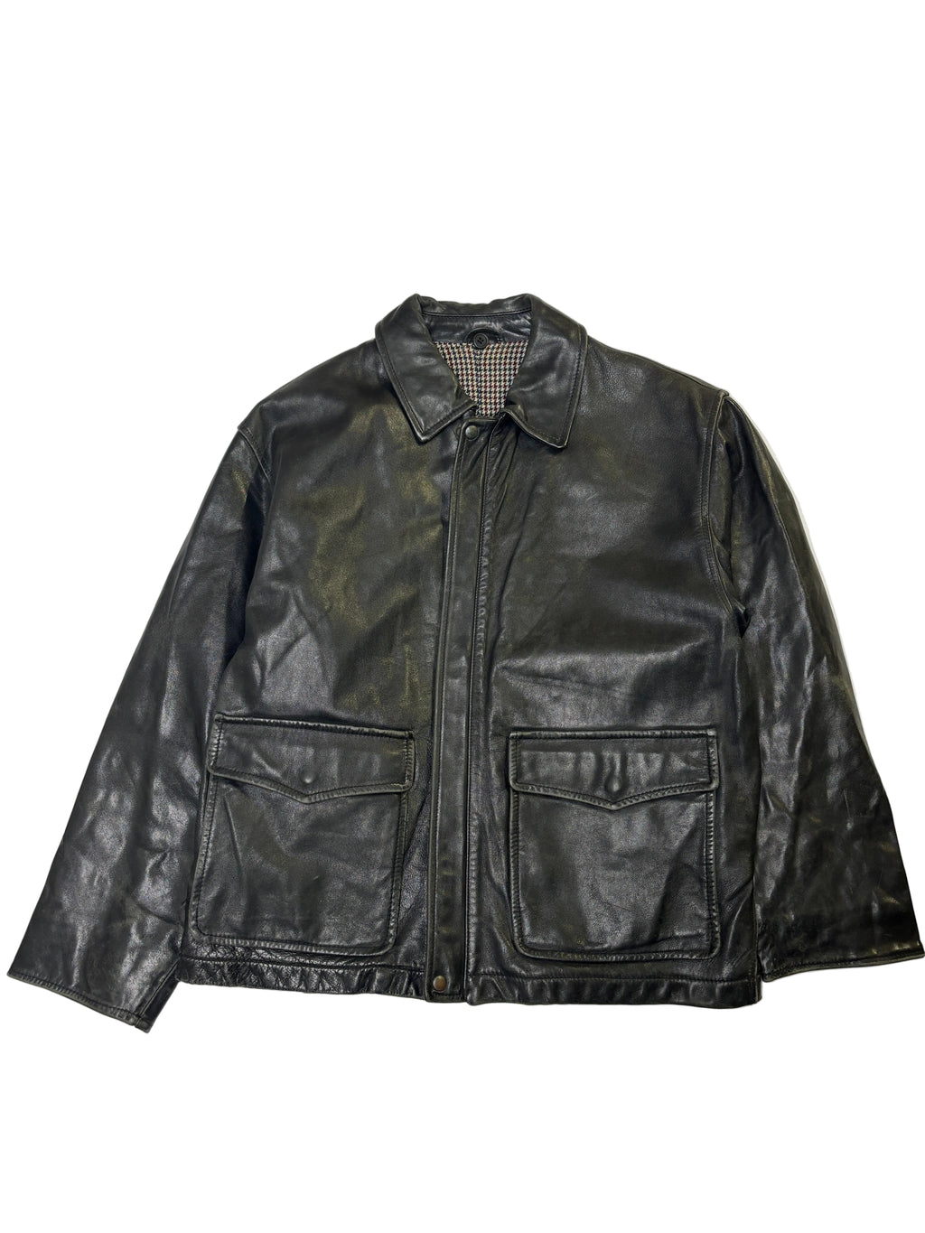 Giacca in Pelle Nera Utility Minimal (L)