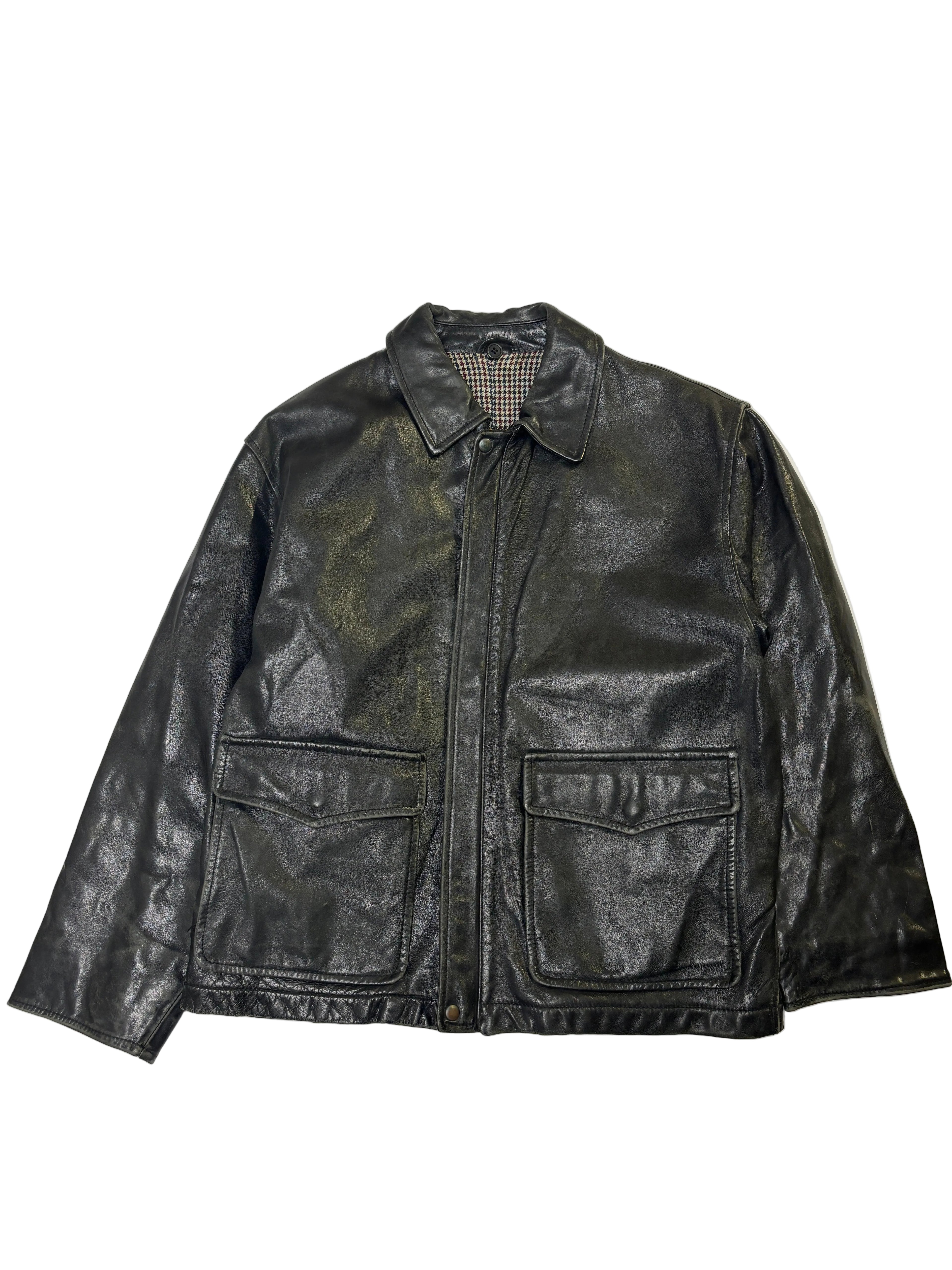 Giacca in Pelle Nera Utility Minimal (L)