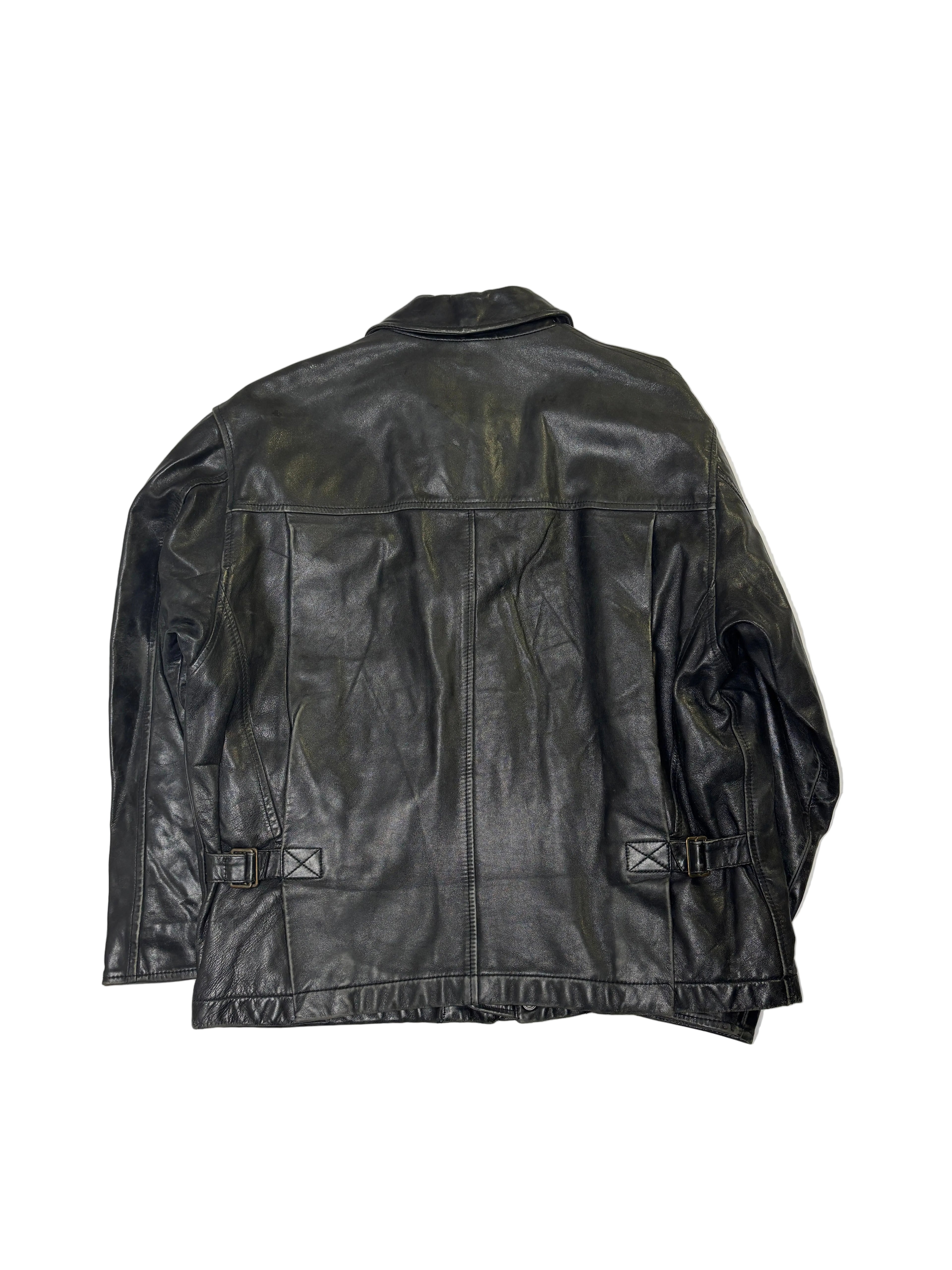 Giacca in Pelle Nera Utility Minimal (L)