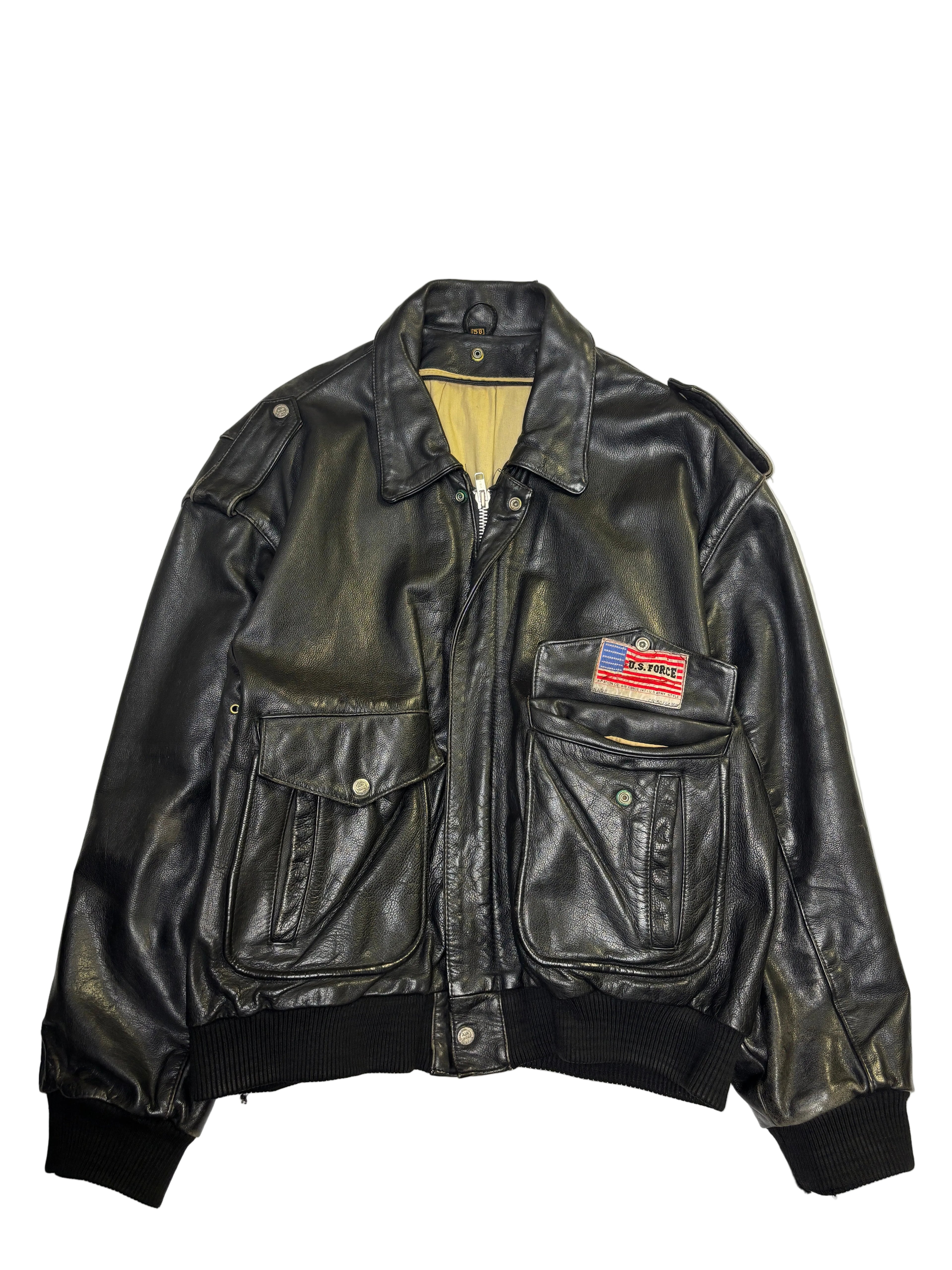 Giacca in Pelle Nera Bomber Utility (XL)
