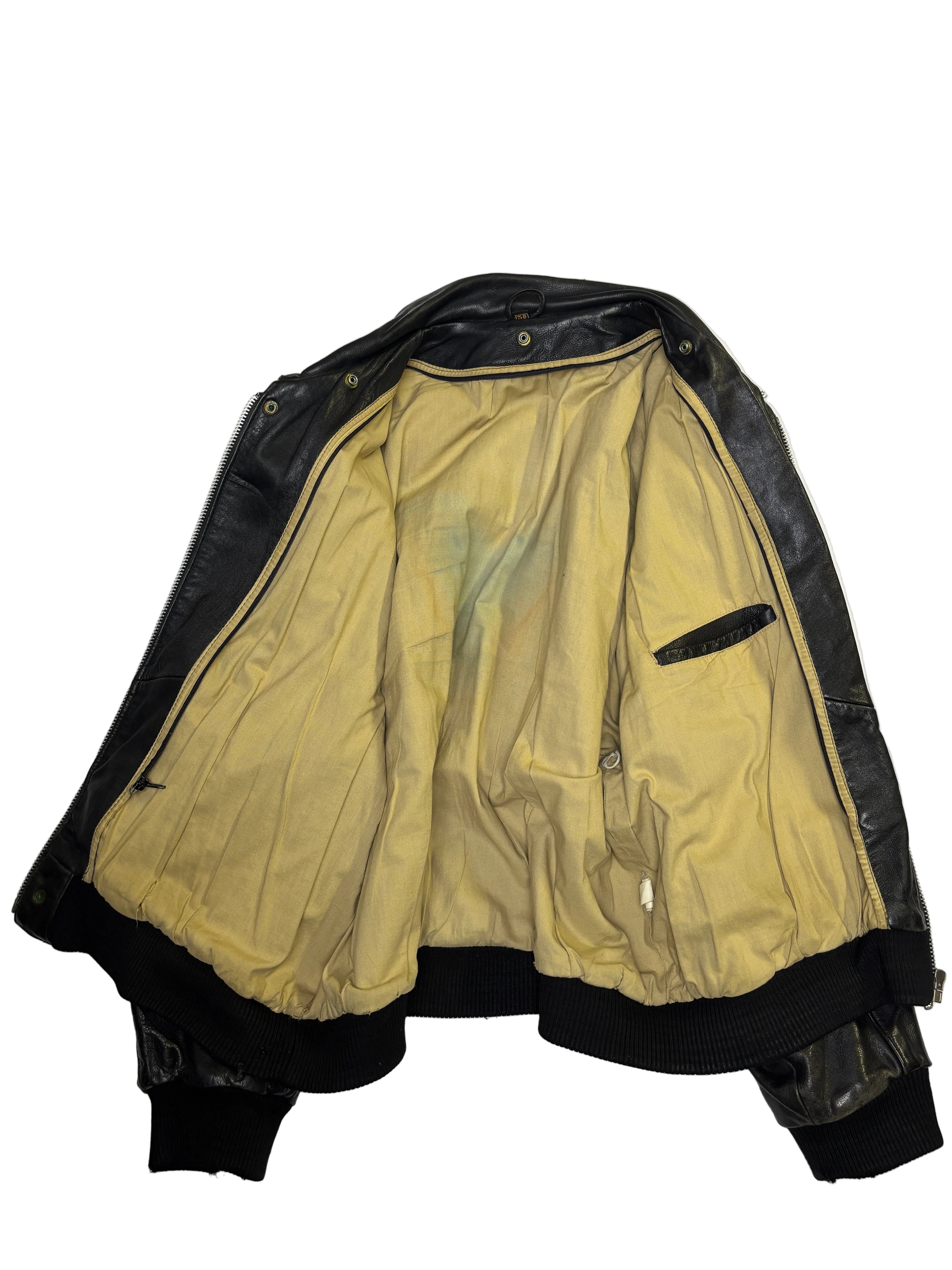 Giacca in Pelle Nera Bomber Utility (XL)