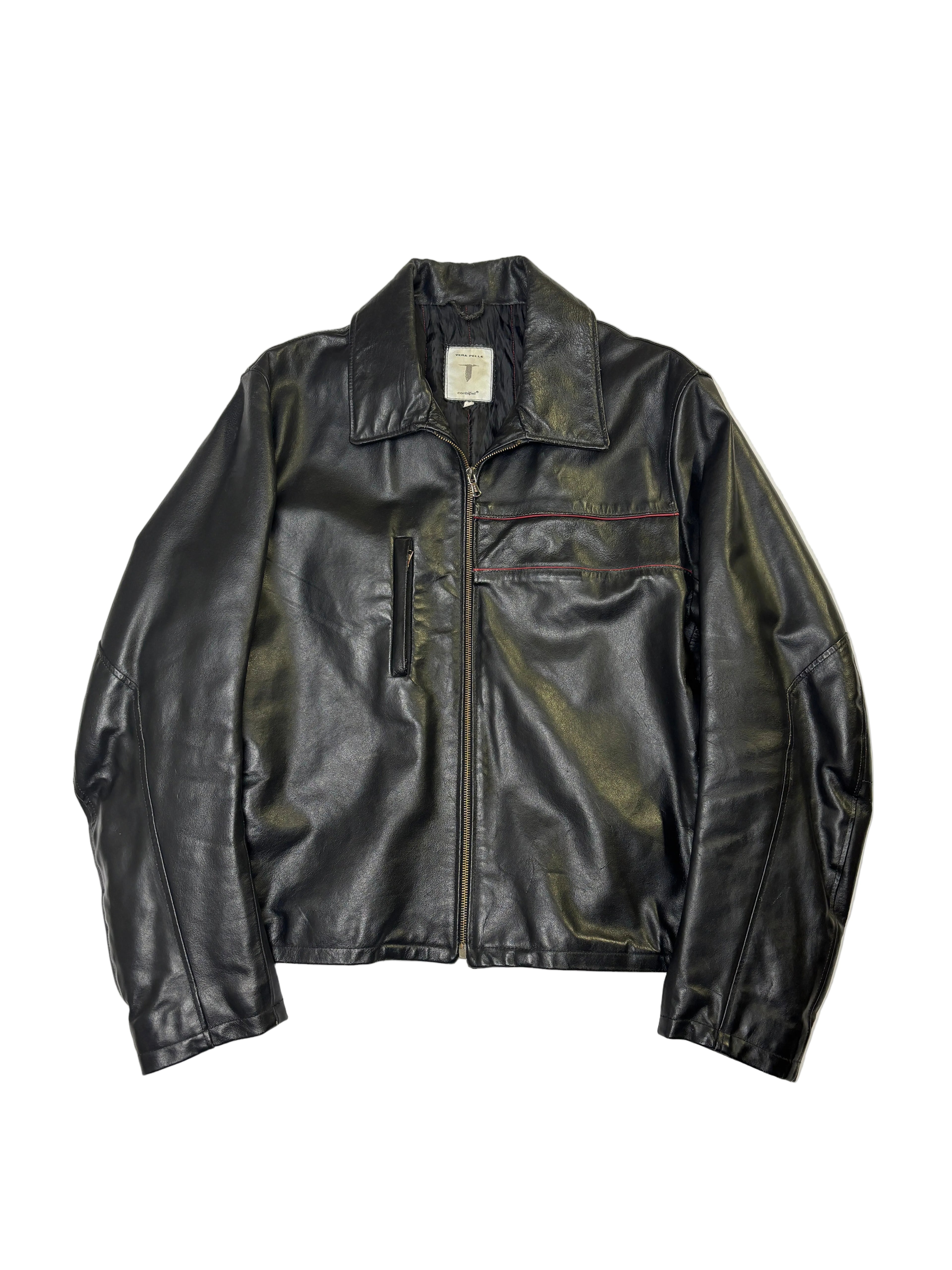 Giacca in Pelle Nera Minimal Zip (M)