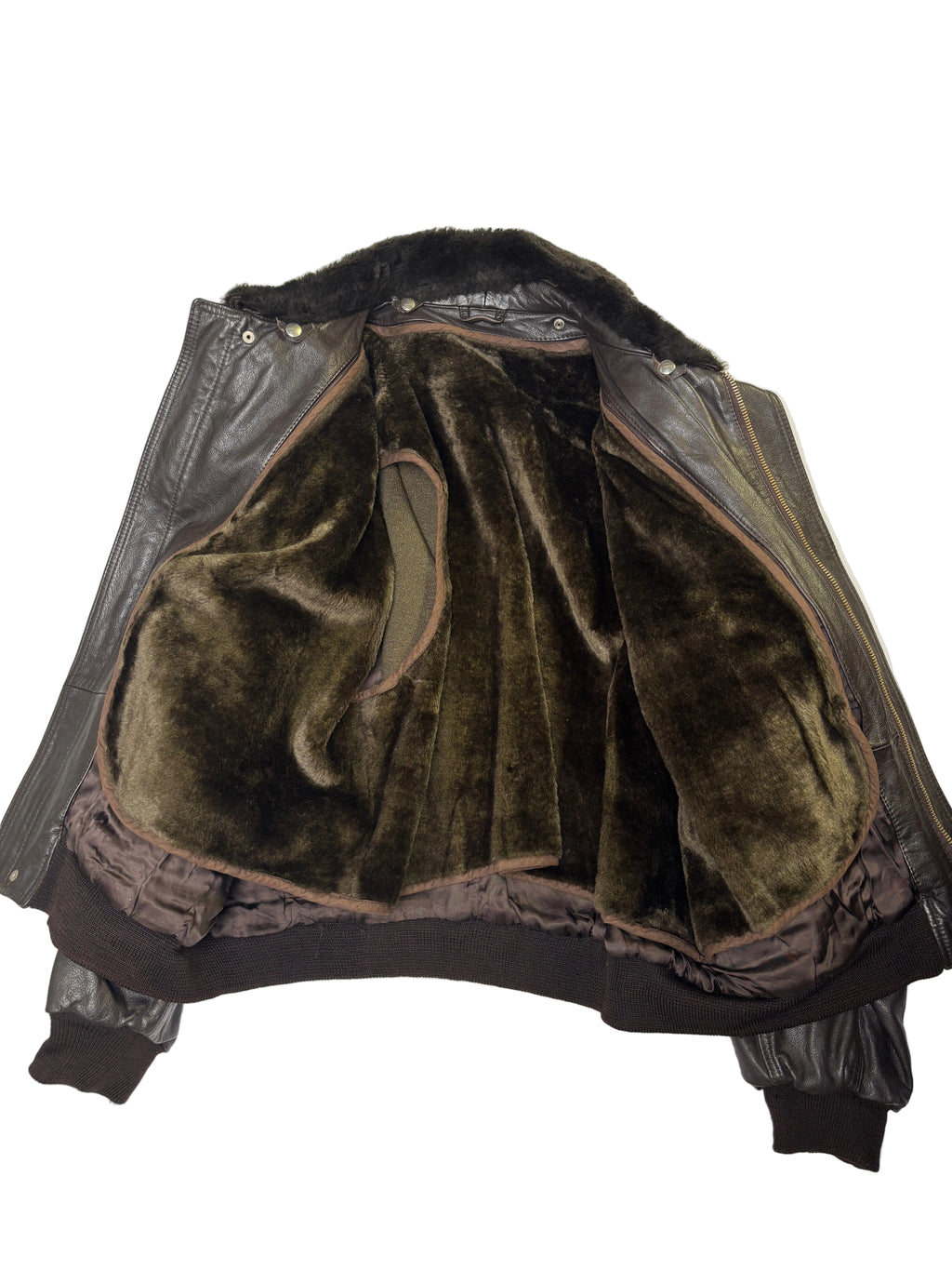 Bomber in Pelle Marrone con Collo in Pelliccia Uomo 90s (XL)