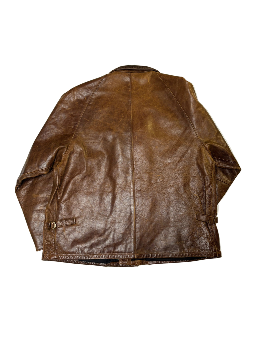 Giacca in Pelle Marrone Field Jacket Collo in Velluto (L)