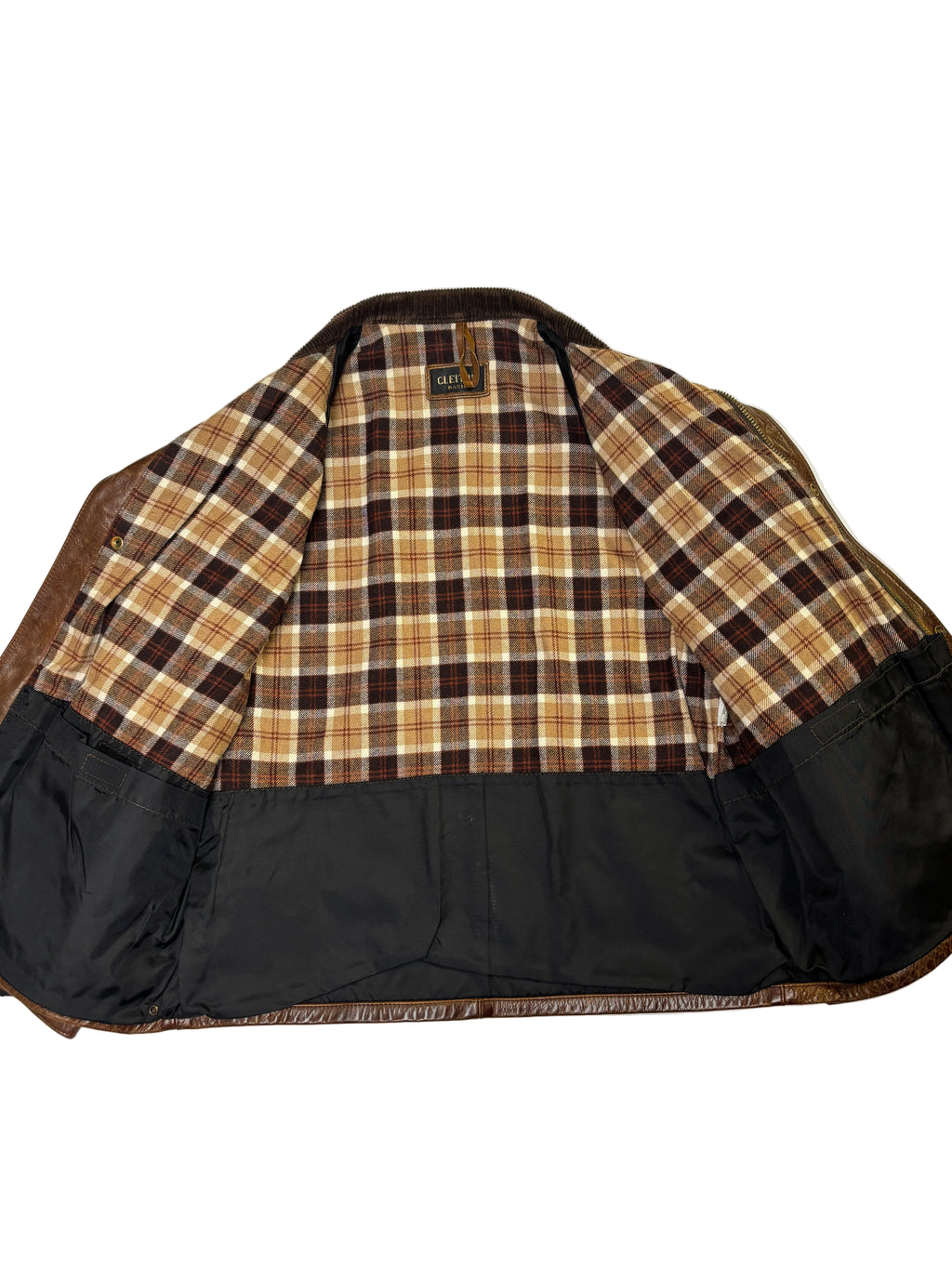 Giacca in Pelle Marrone Field Jacket Collo in Velluto (L)