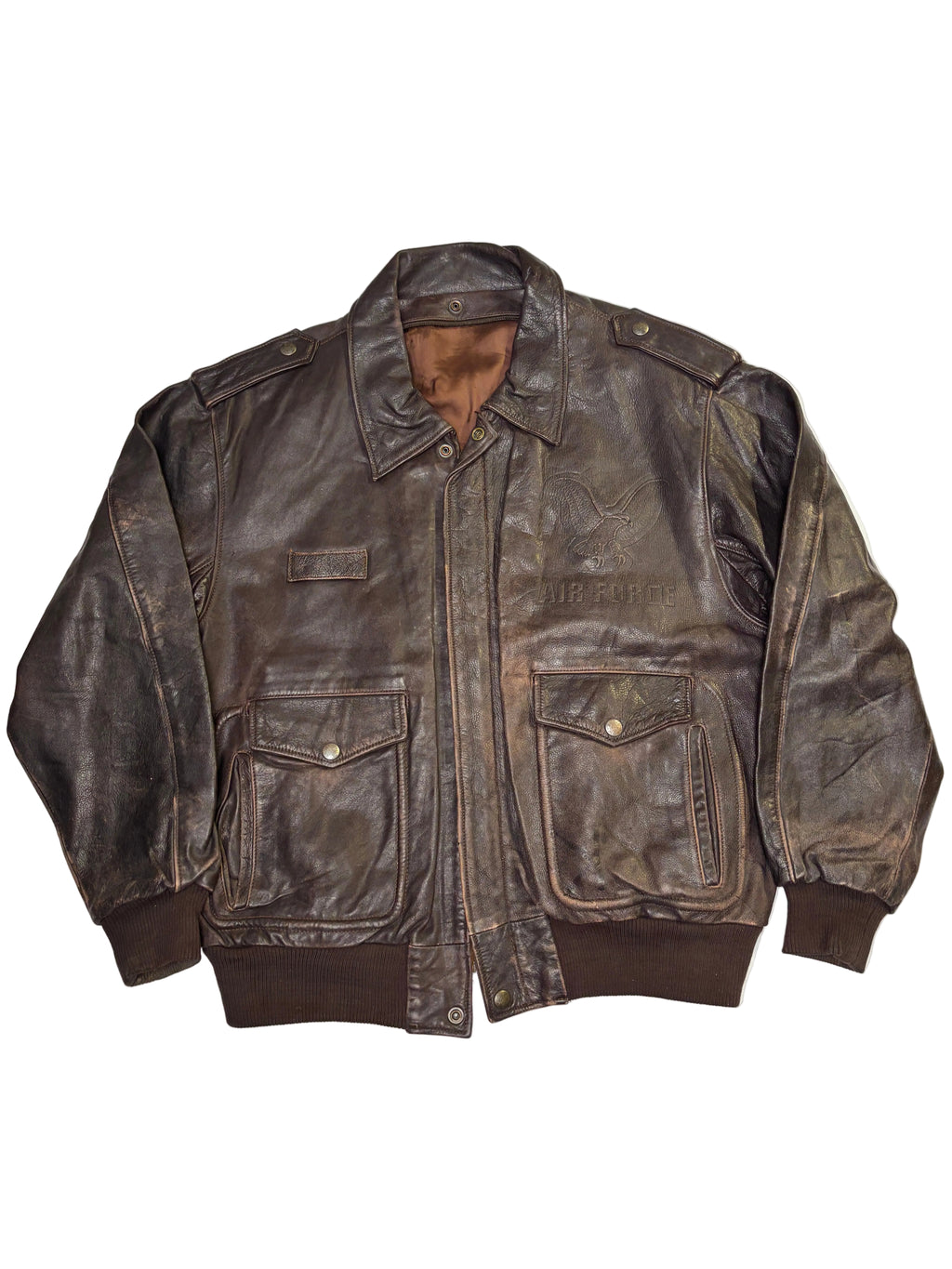 Giacca in Pelle Marrone Bomber con Patch Aquila (L)