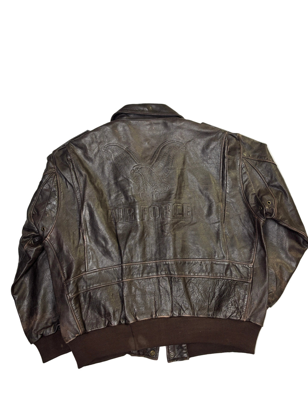 Giacca in Pelle Marrone Bomber con Patch Aquila (L)
