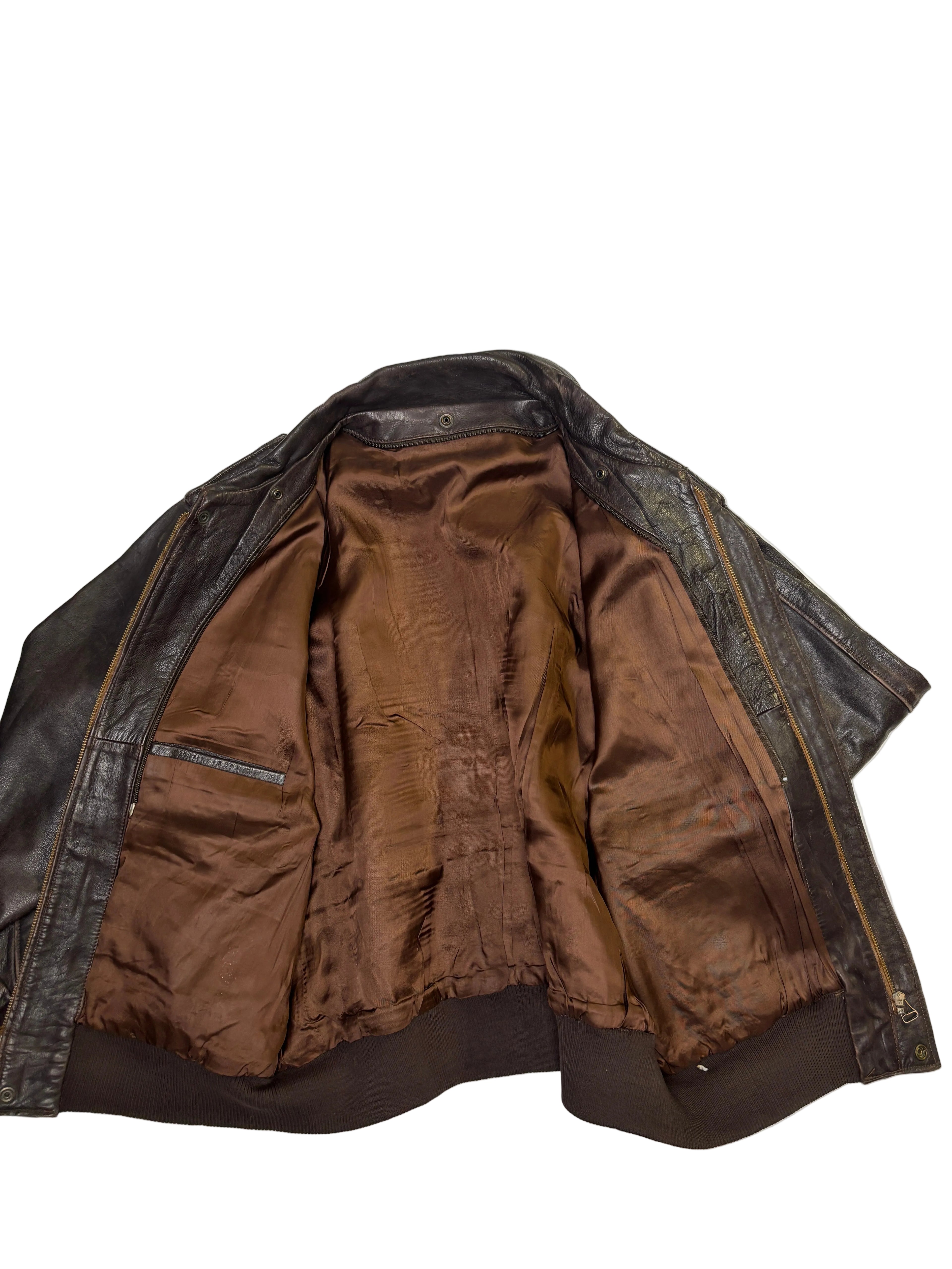 Giacca in Pelle Marrone Bomber con Patch Aquila (L)
