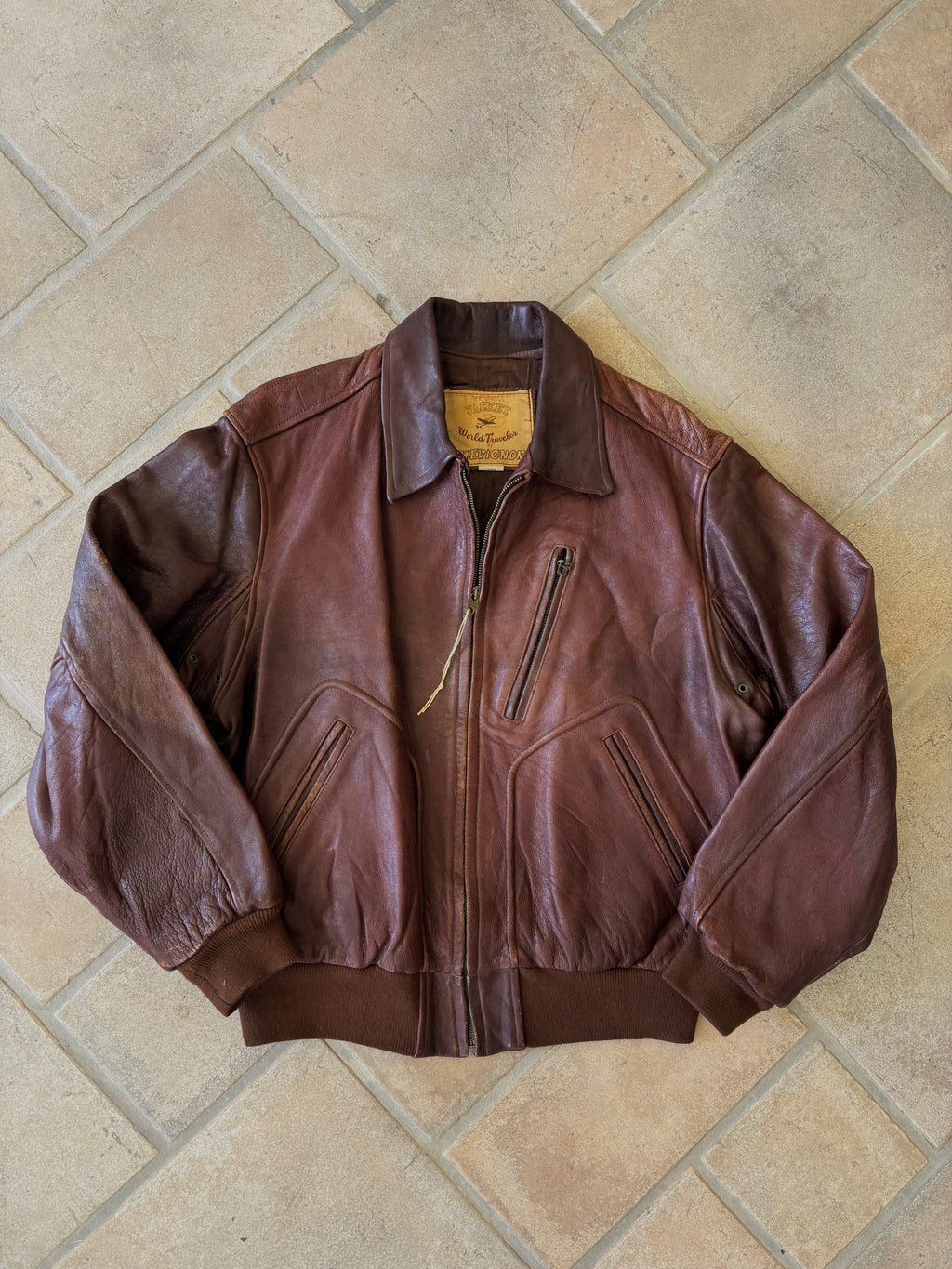 Giacca Bomber in Pelle Chevignon “World Traveler” Vintage Anni ’80