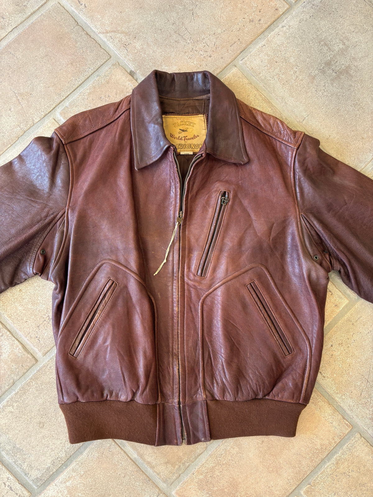 Giacca Bomber in Pelle Chevignon “World Traveler” Vintage Anni ’80