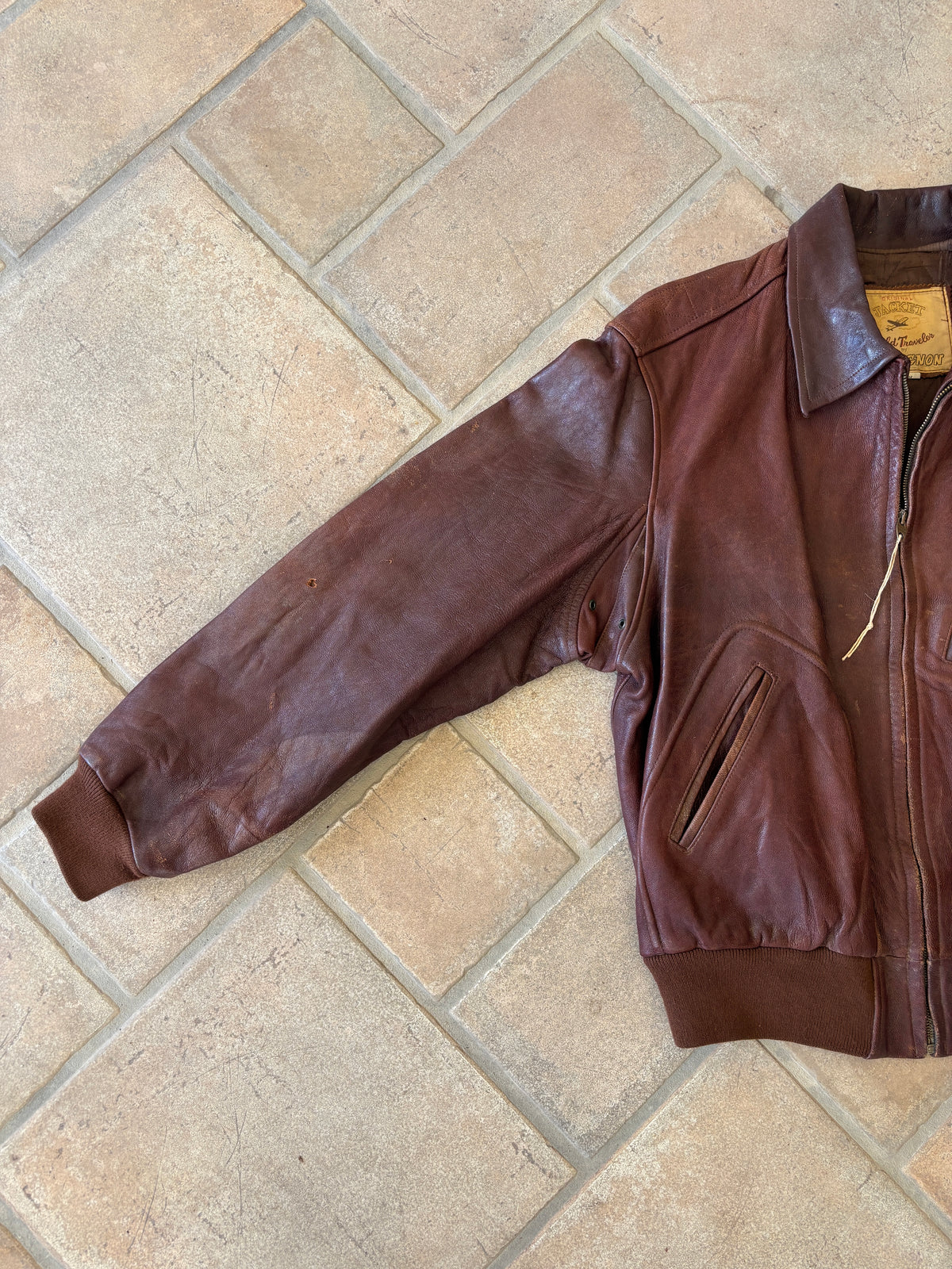 Giacca Bomber in Pelle Chevignon “World Traveler” Vintage Anni ’80