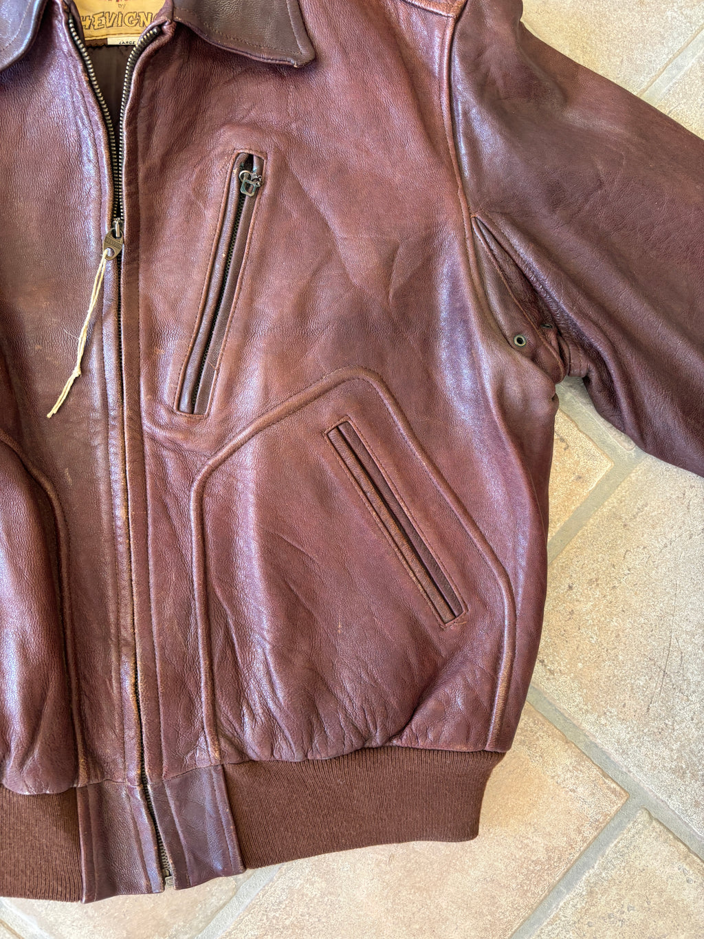 Giacca Bomber in Pelle Chevignon “World Traveler” Vintage Anni ’80