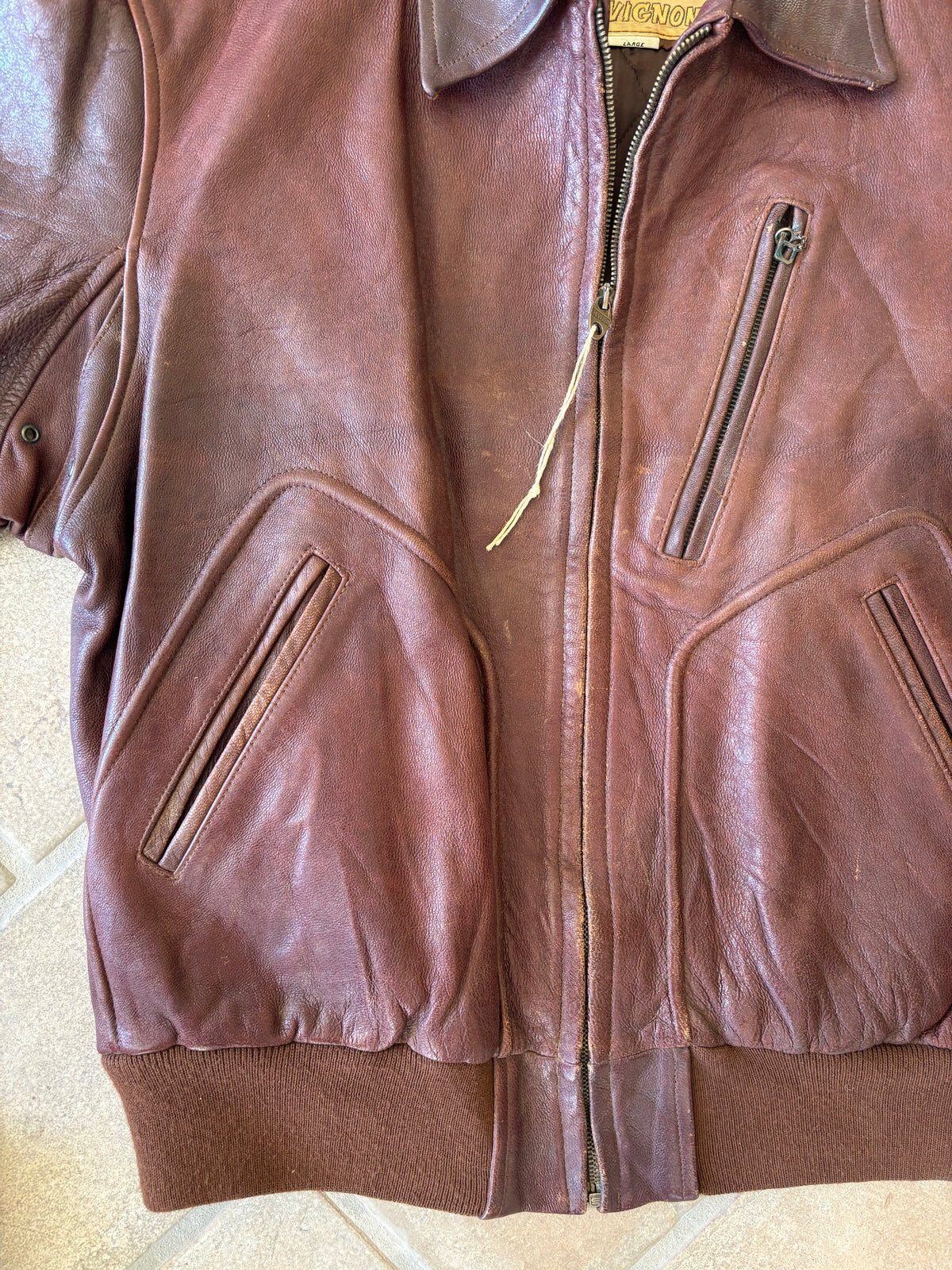 Giacca Bomber in Pelle Chevignon “World Traveler” Vintage Anni ’80
