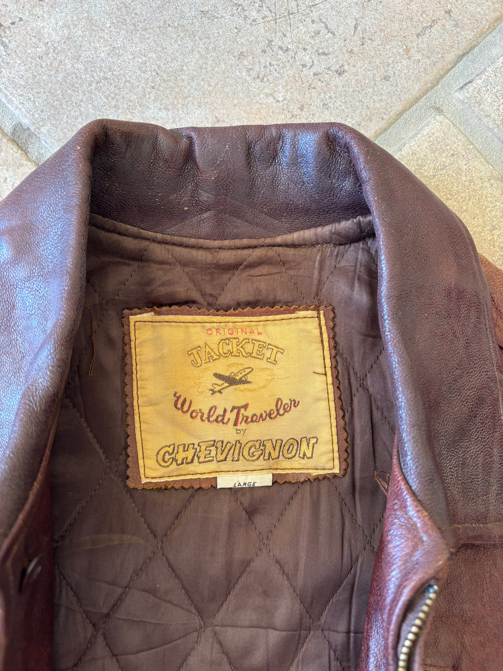 Giacca Bomber in Pelle Chevignon “World Traveler” Vintage Anni ’80