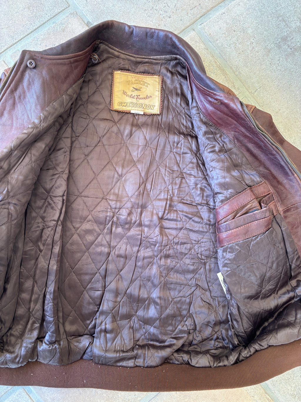 Giacca Bomber in Pelle Chevignon “World Traveler” Vintage Anni ’80