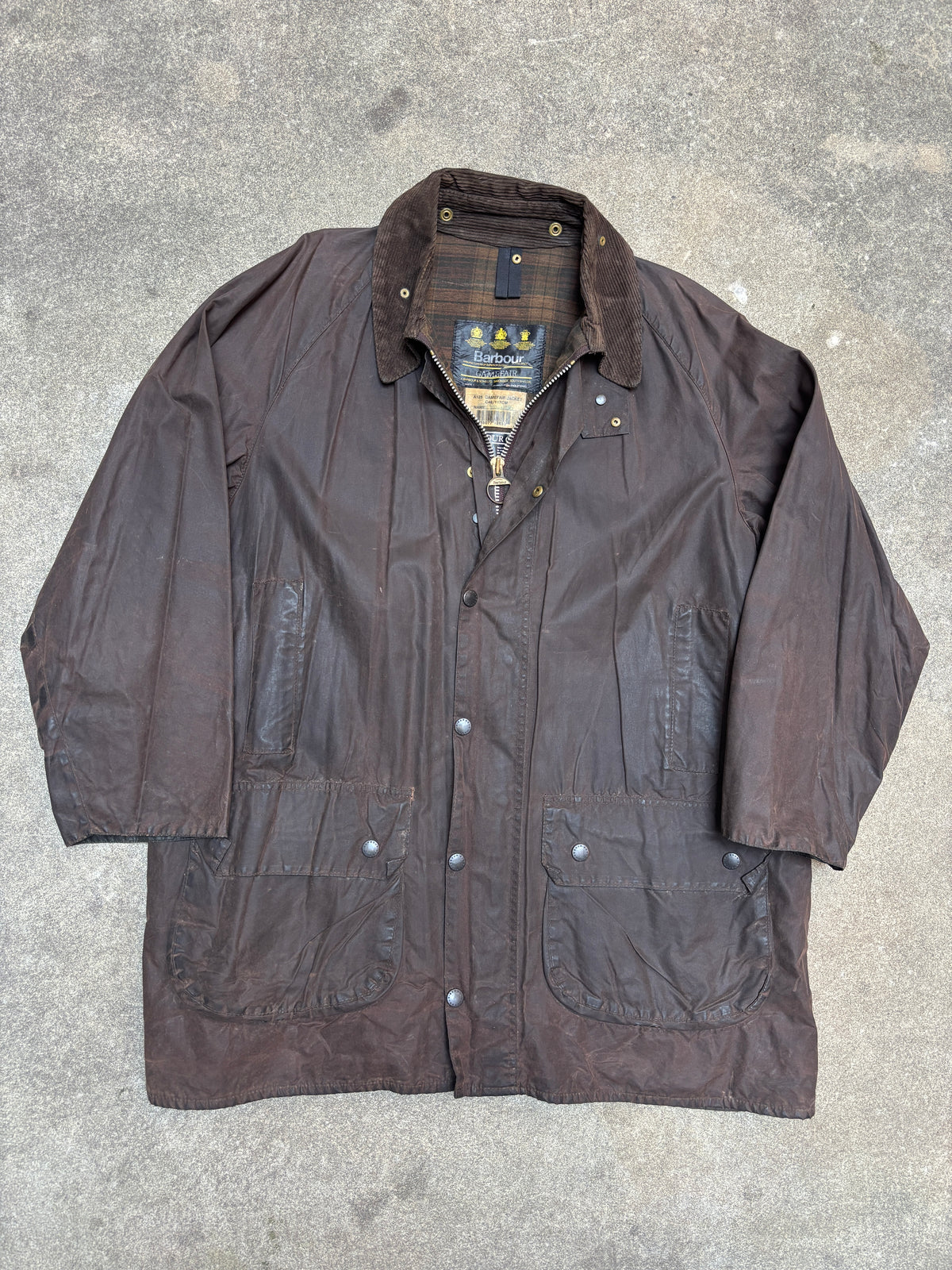 Vintage 1990s Barbour Gamefair A125 Waxed Jacket C46 Made in England 3 Warrant