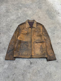 Vintage 1970s Italian Leather Jacket Made in Italy Distressed Cafe Racer Brown