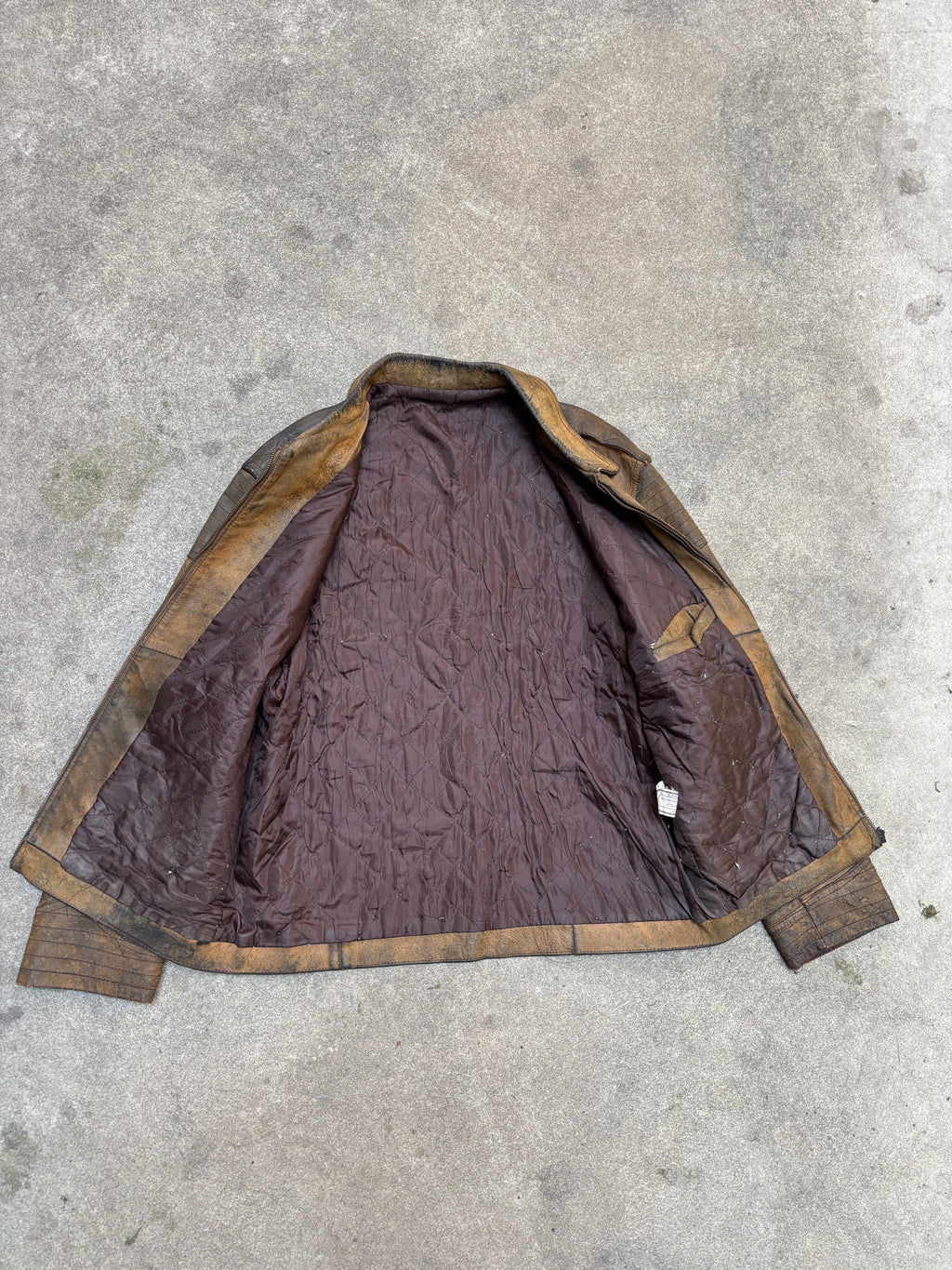 Vintage 1970s Italian Leather Jacket Made in Italy Distressed Cafe Racer Brown