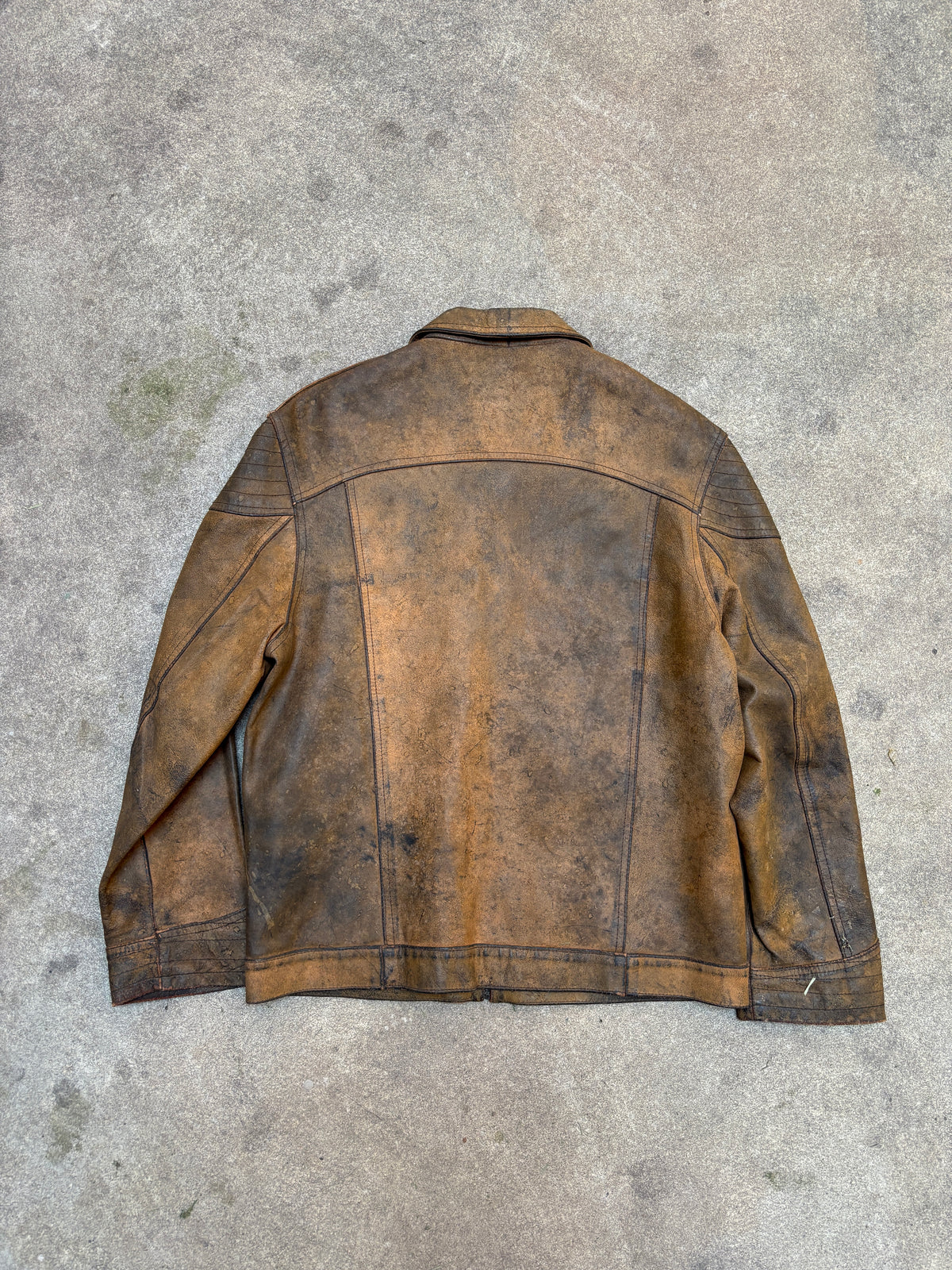 Vintage 1970s Italian Leather Jacket Made in Italy Distressed Cafe Racer Brown