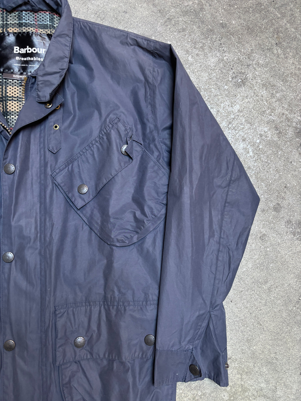 Modern 2004 Barbour International Cracked Wax Biker Jacket Navy Blue 34 A1244