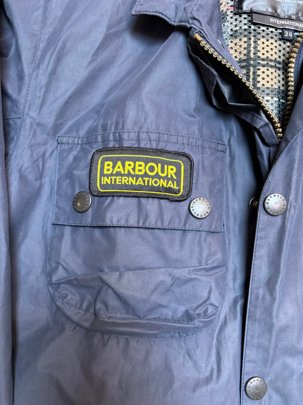 Modern 2004 Barbour International Cracked Wax Biker Jacket Navy Blue 34 A1244