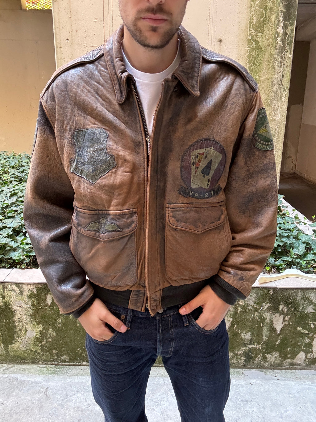 Vintage 1980s Avirex A-2 Leather Flight Jacket WWII