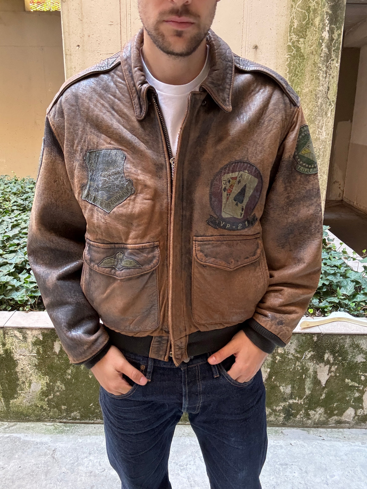 Vintage 1980s Avirex A-2 Leather Flight Jacket WWII