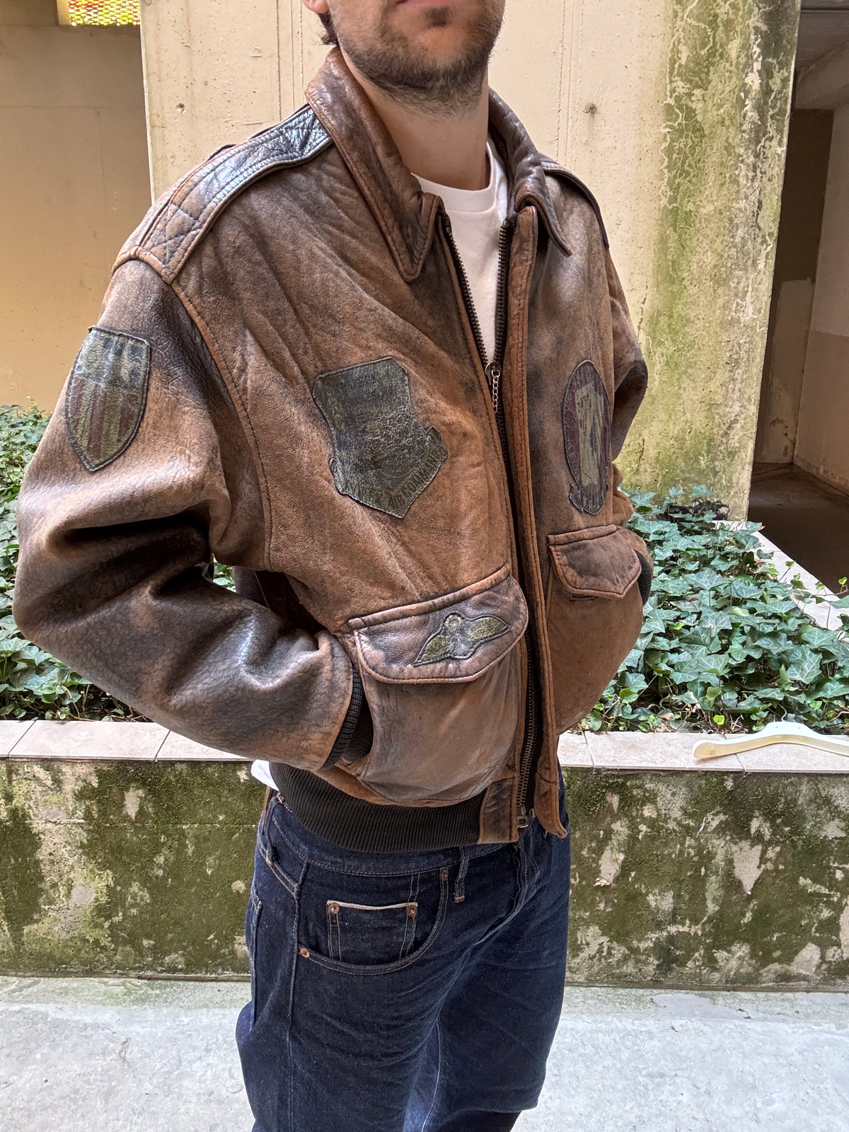 Vintage 1980s Avirex A-2 Leather Flight Jacket WWII