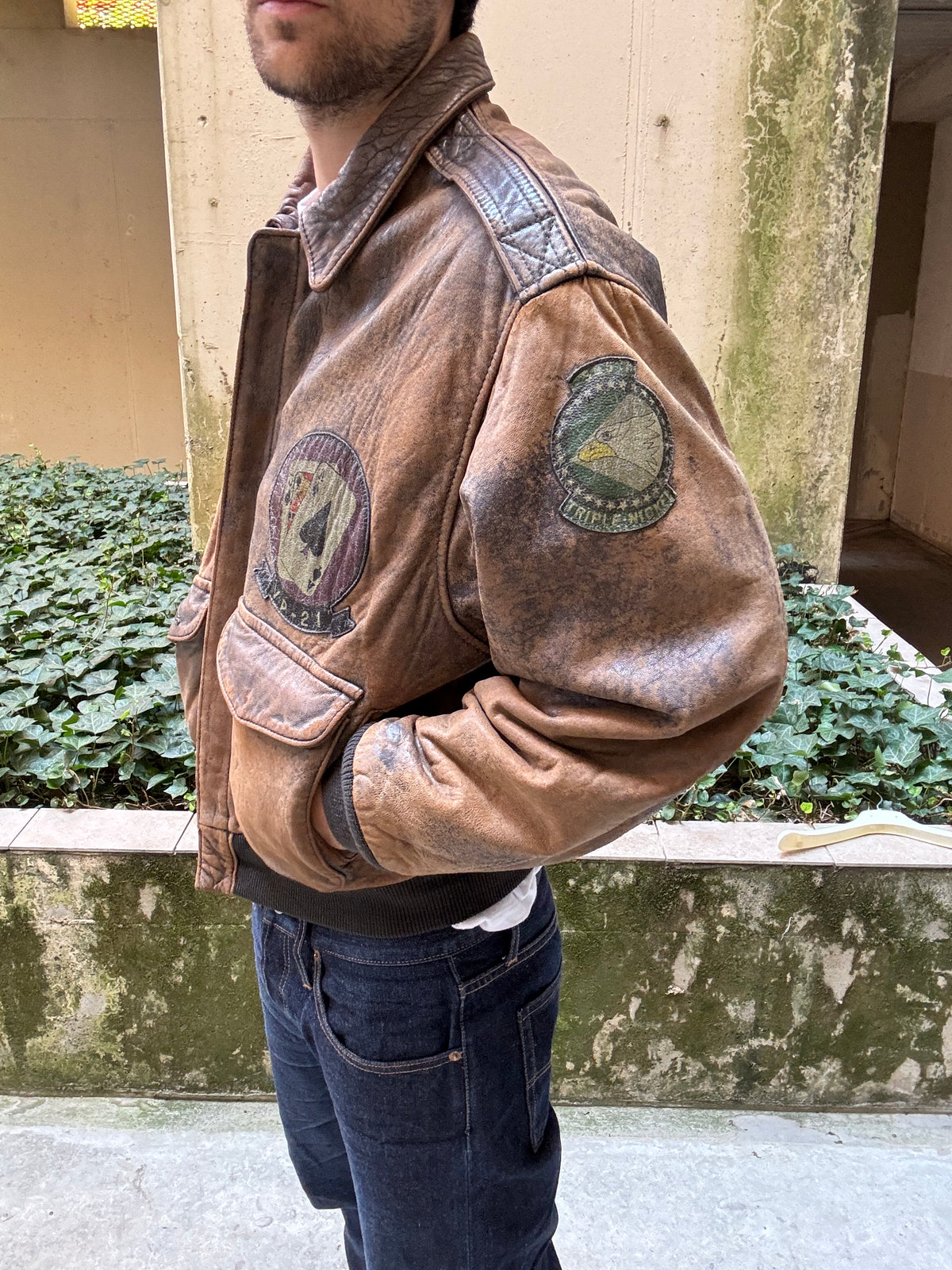 Vintage 1980s Avirex A-2 Leather Flight Jacket WWII