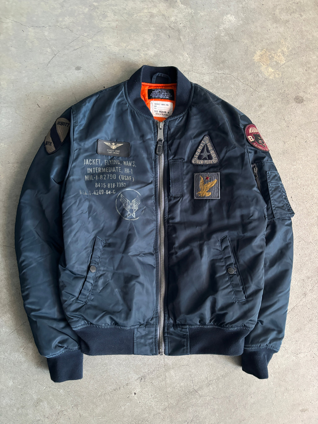 Schott NYC MA-1 Bomber Flight Jacket Navy Blue