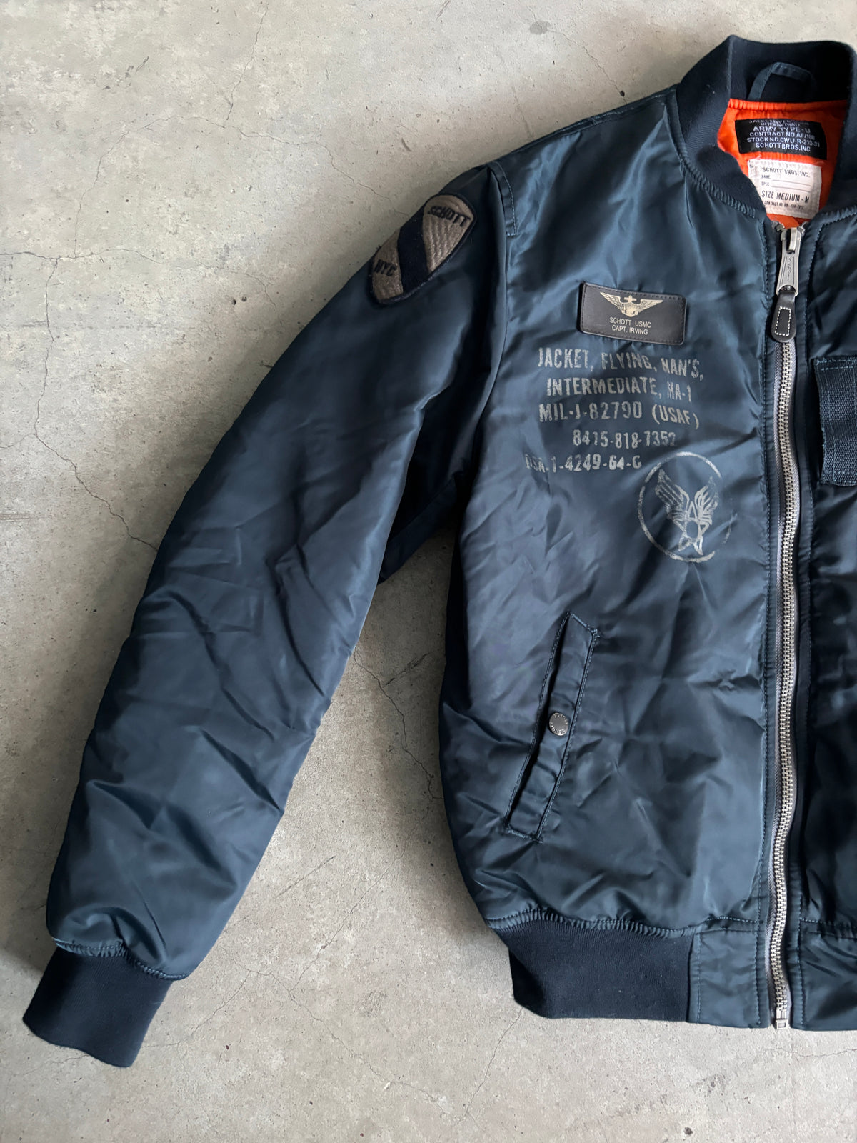 Schott NYC MA-1 Bomber Flight Jacket Navy Blue