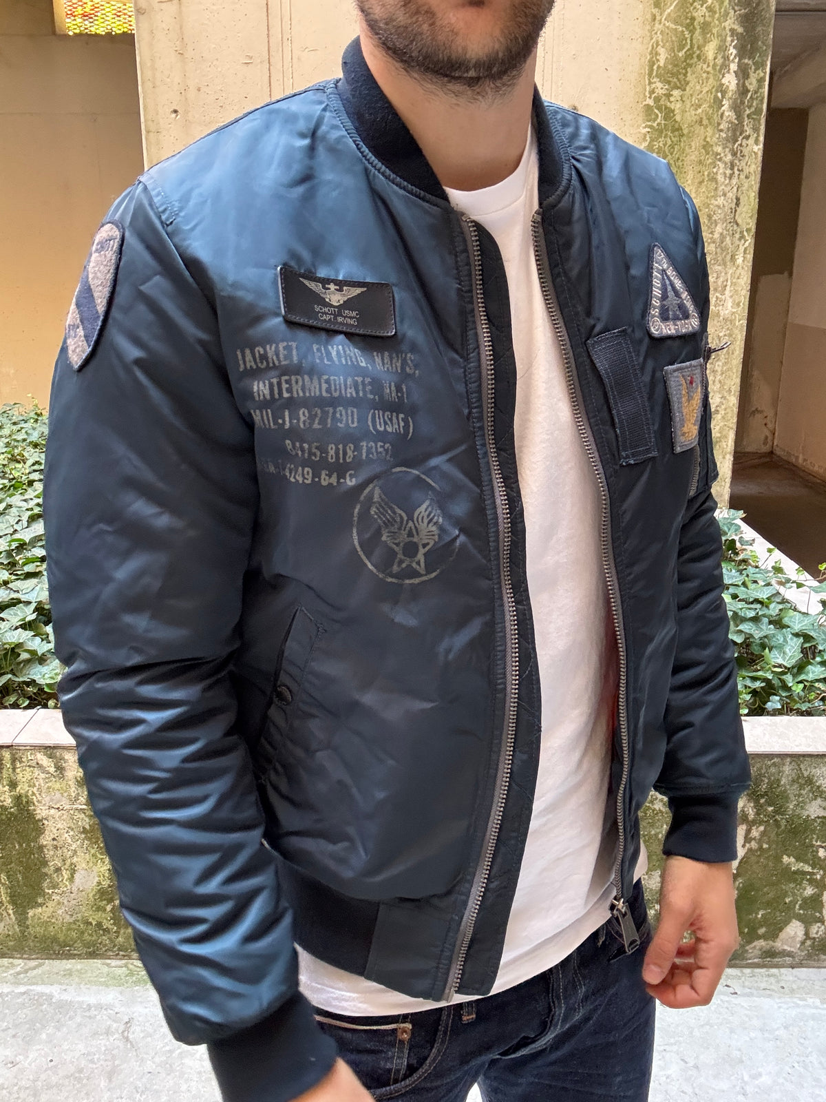 Schott NYC MA-1 Bomber Flight Jacket Navy Blue