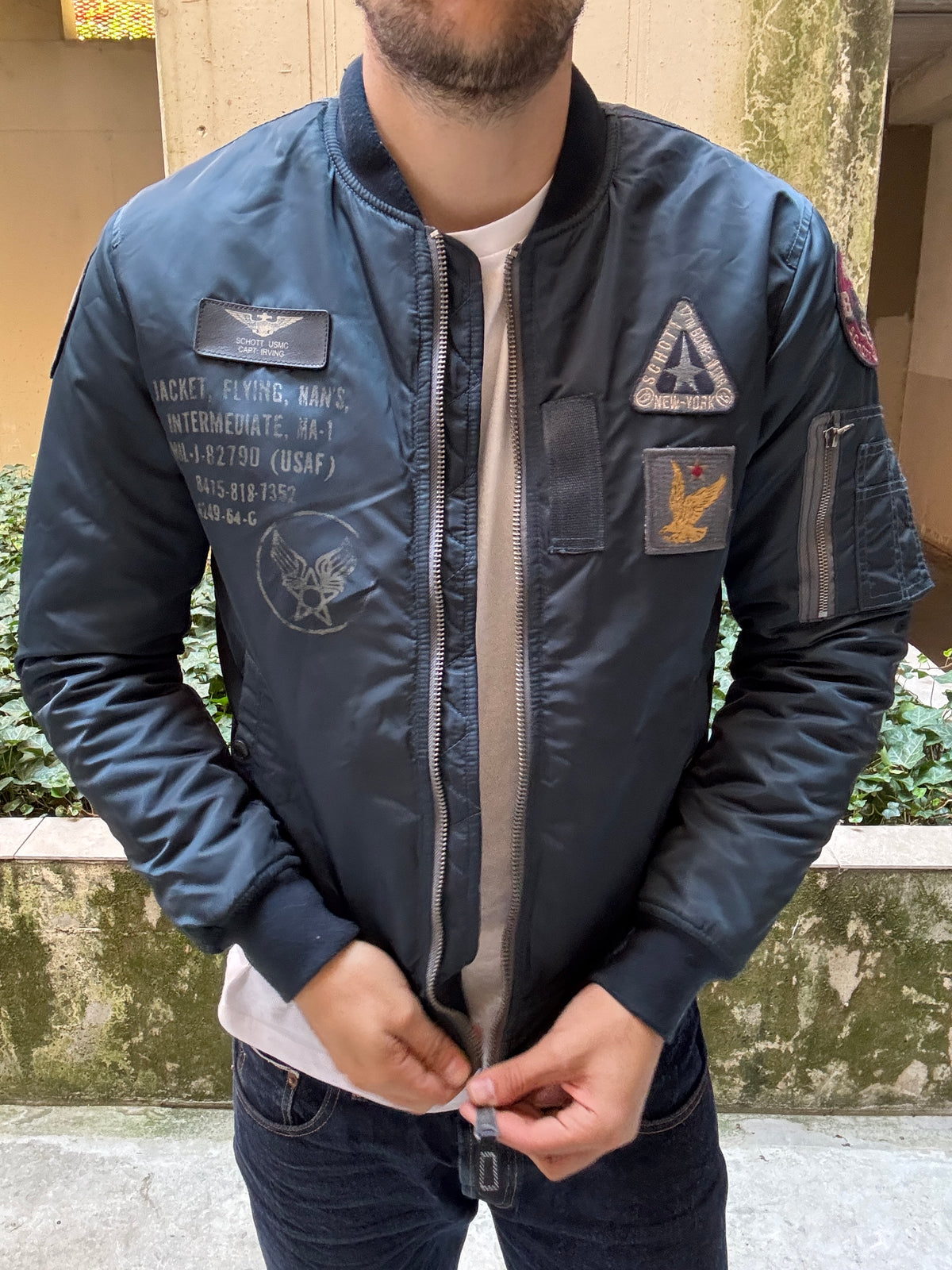 Schott NYC MA-1 Bomber Flight Jacket Navy Blue